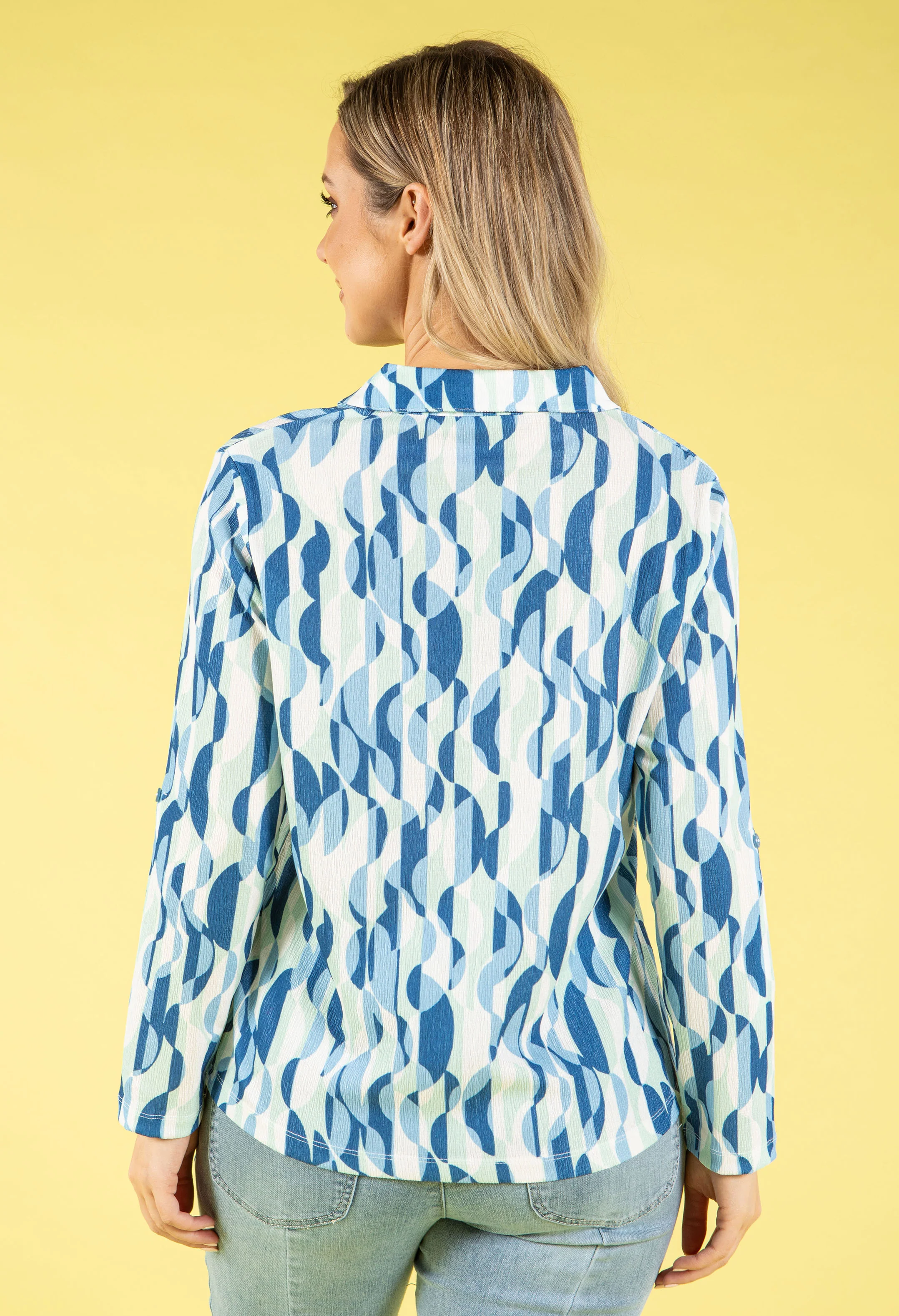 70s Geometric Print Blouse - Image 10
