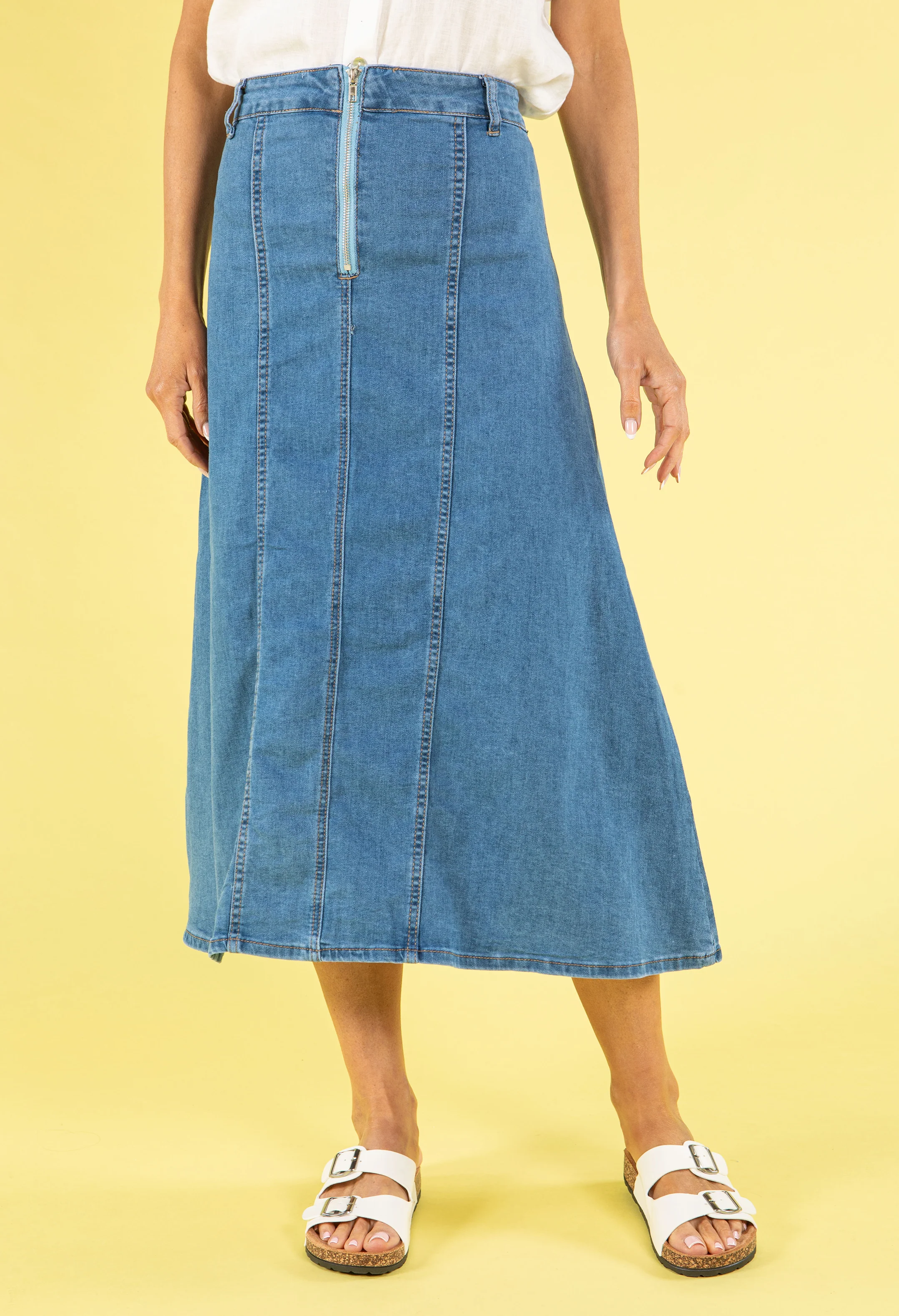 A Line Denim Midi Skirt - Image 2