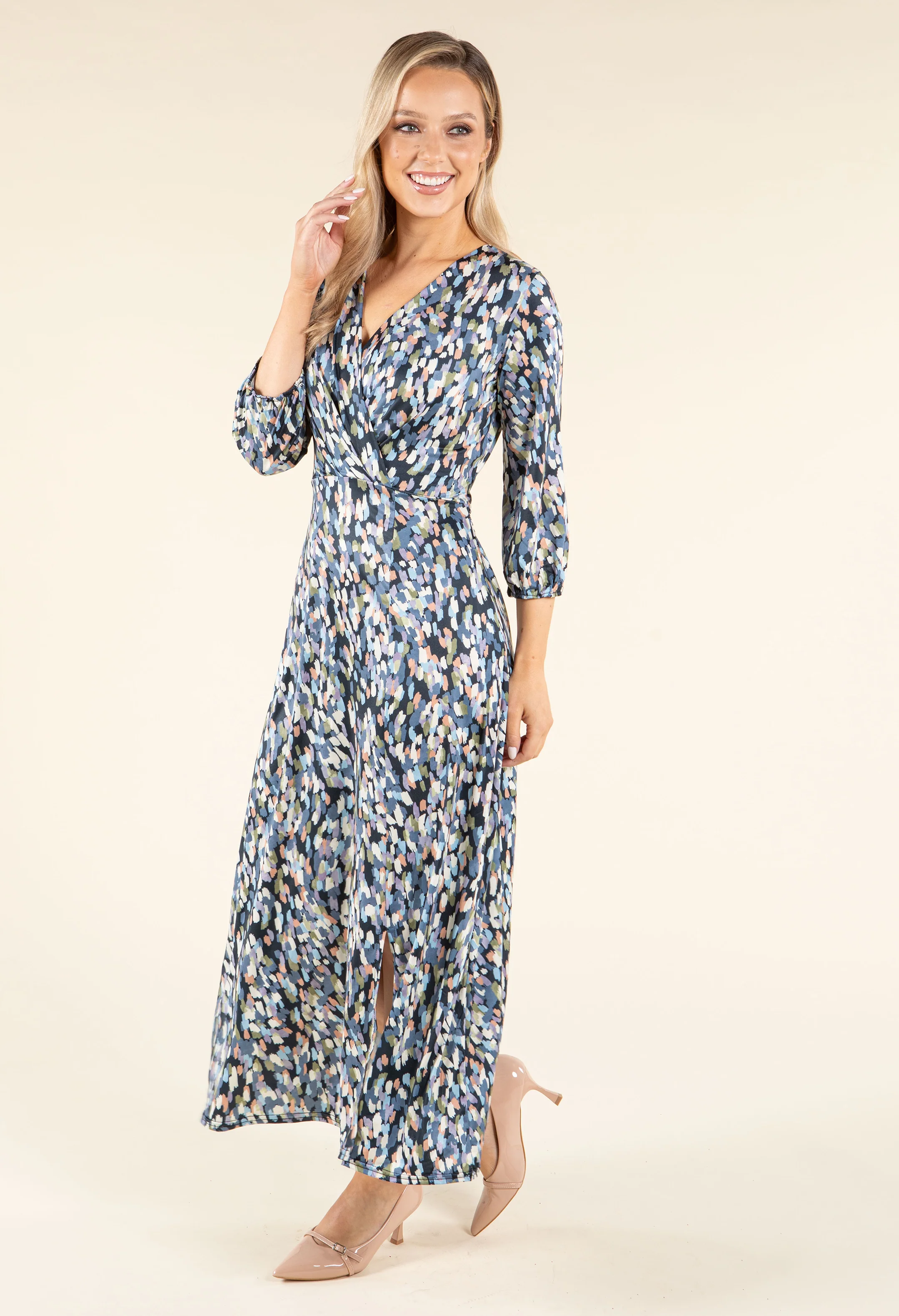 Abstract Paint Design Wrap Dress - Image 3