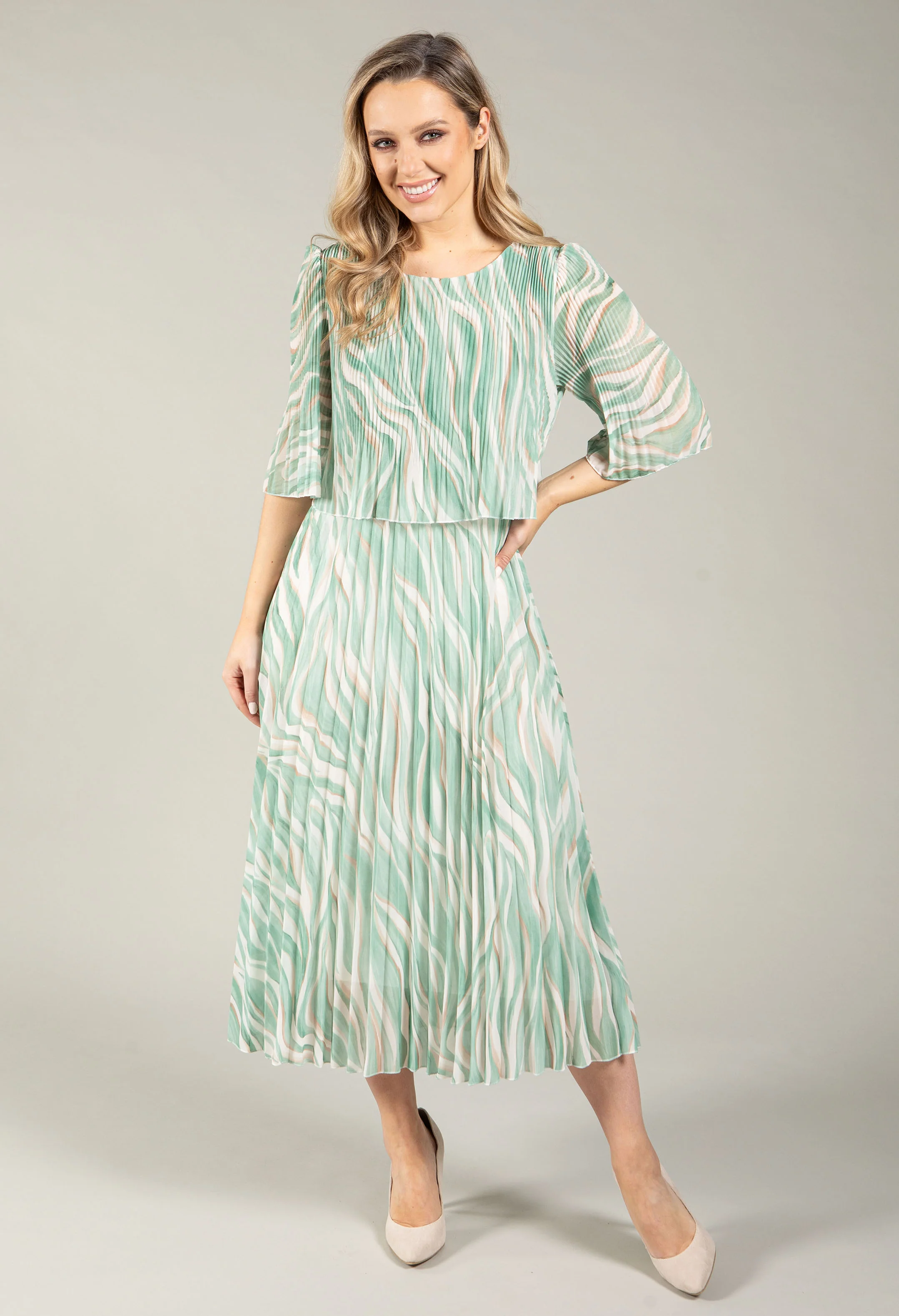 Abstract Plisse Pleated Pop Over Dress - Image 11