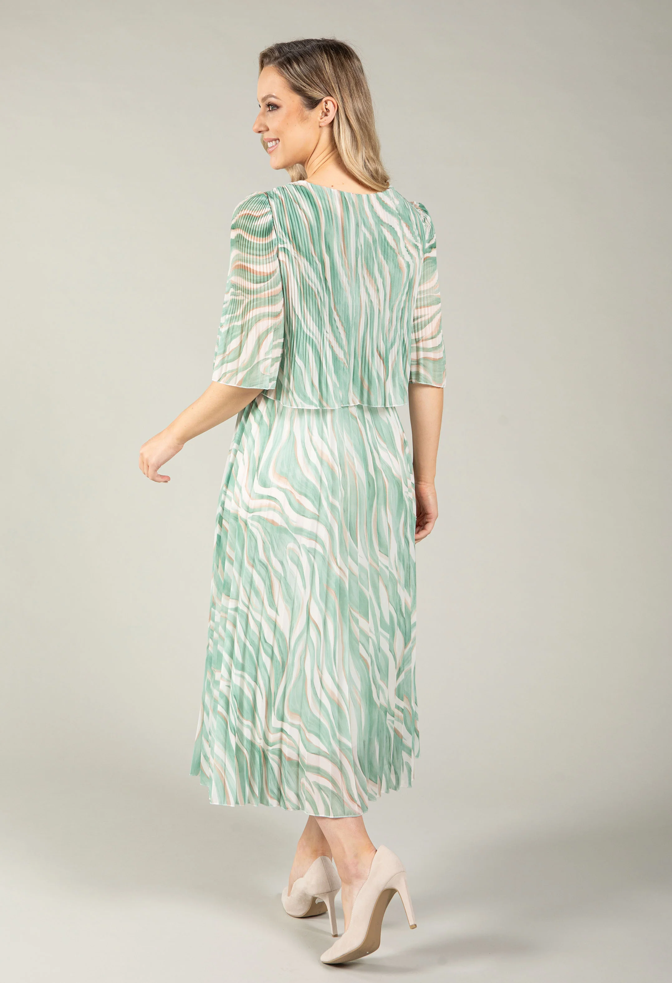 Abstract Plisse Pleated Pop Over Dress - Image 14