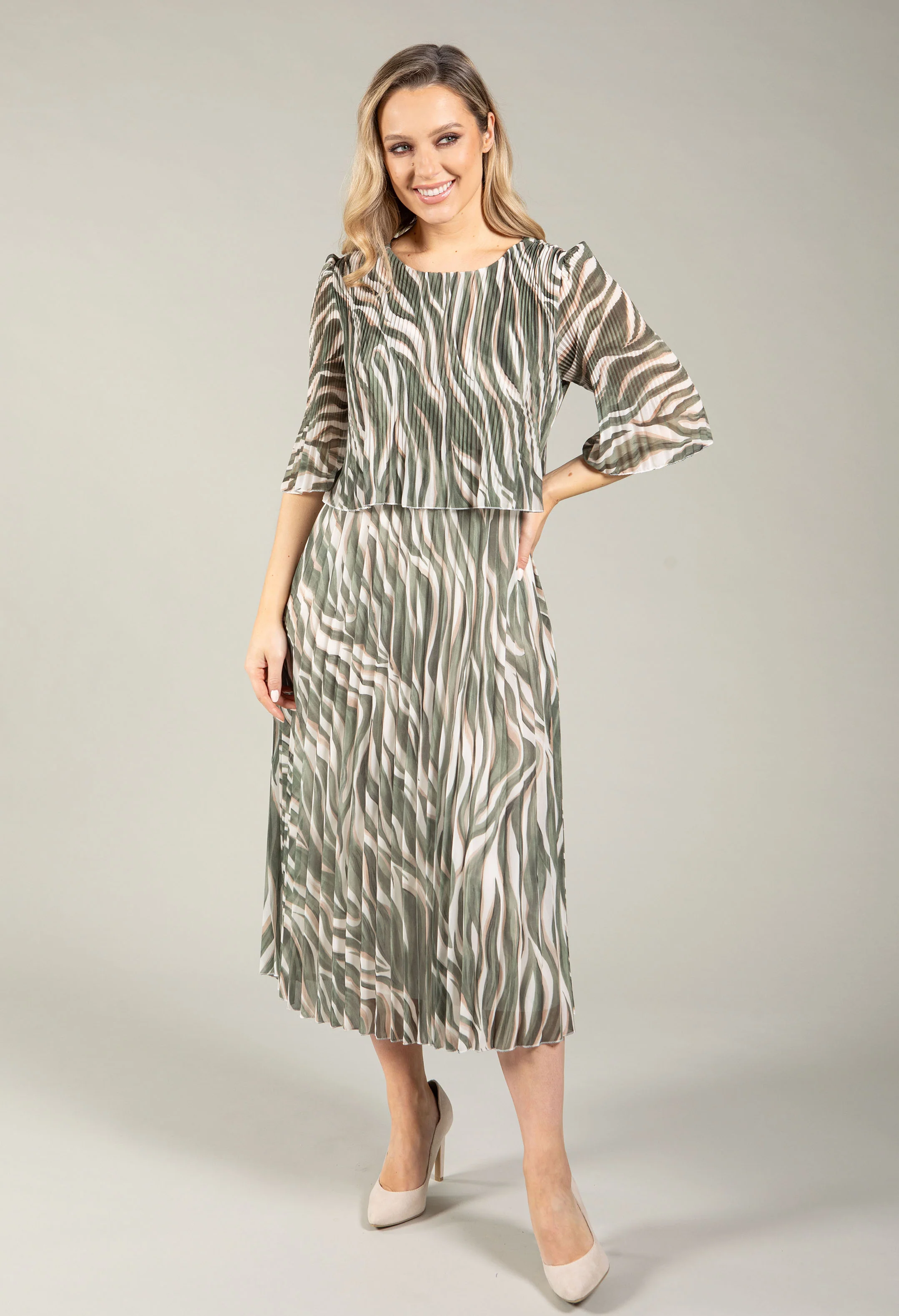 Abstract Plisse Pleated Pop Over Dress - Image 16