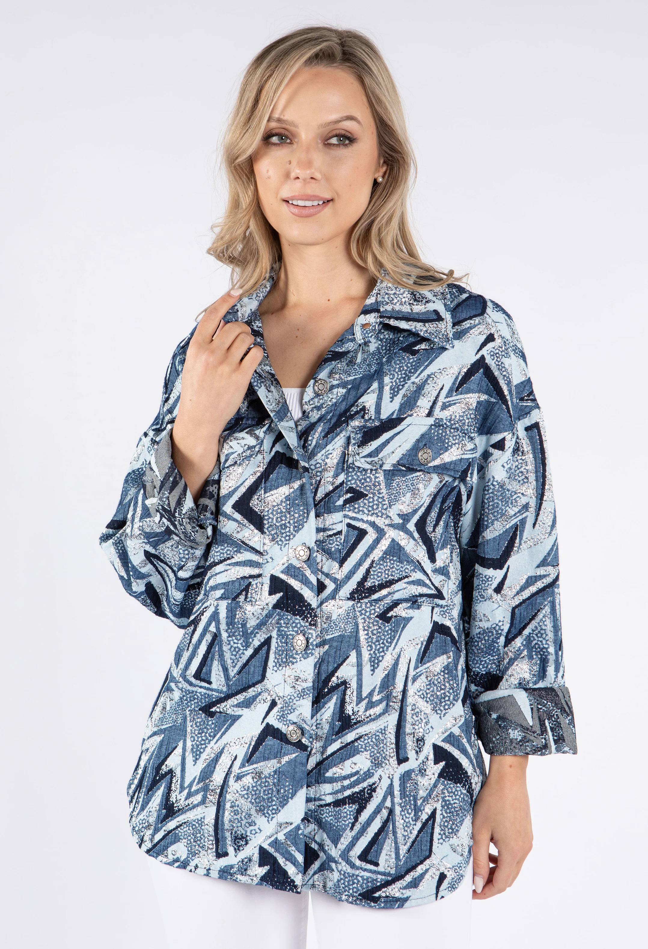 Abstract Print Button-Up Overshirt - Image 3