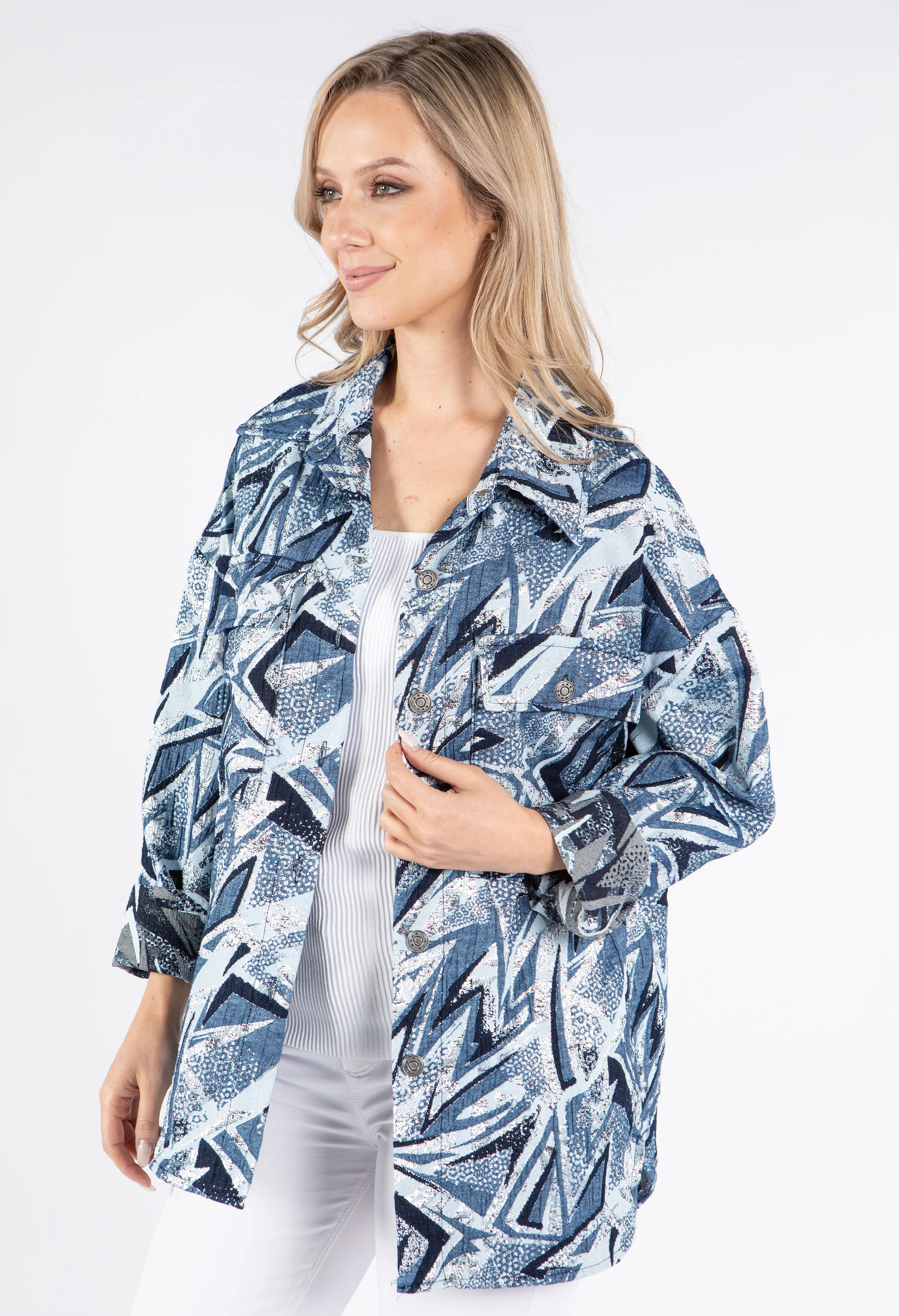 Abstract Print Button-Up Overshirt - Image 4