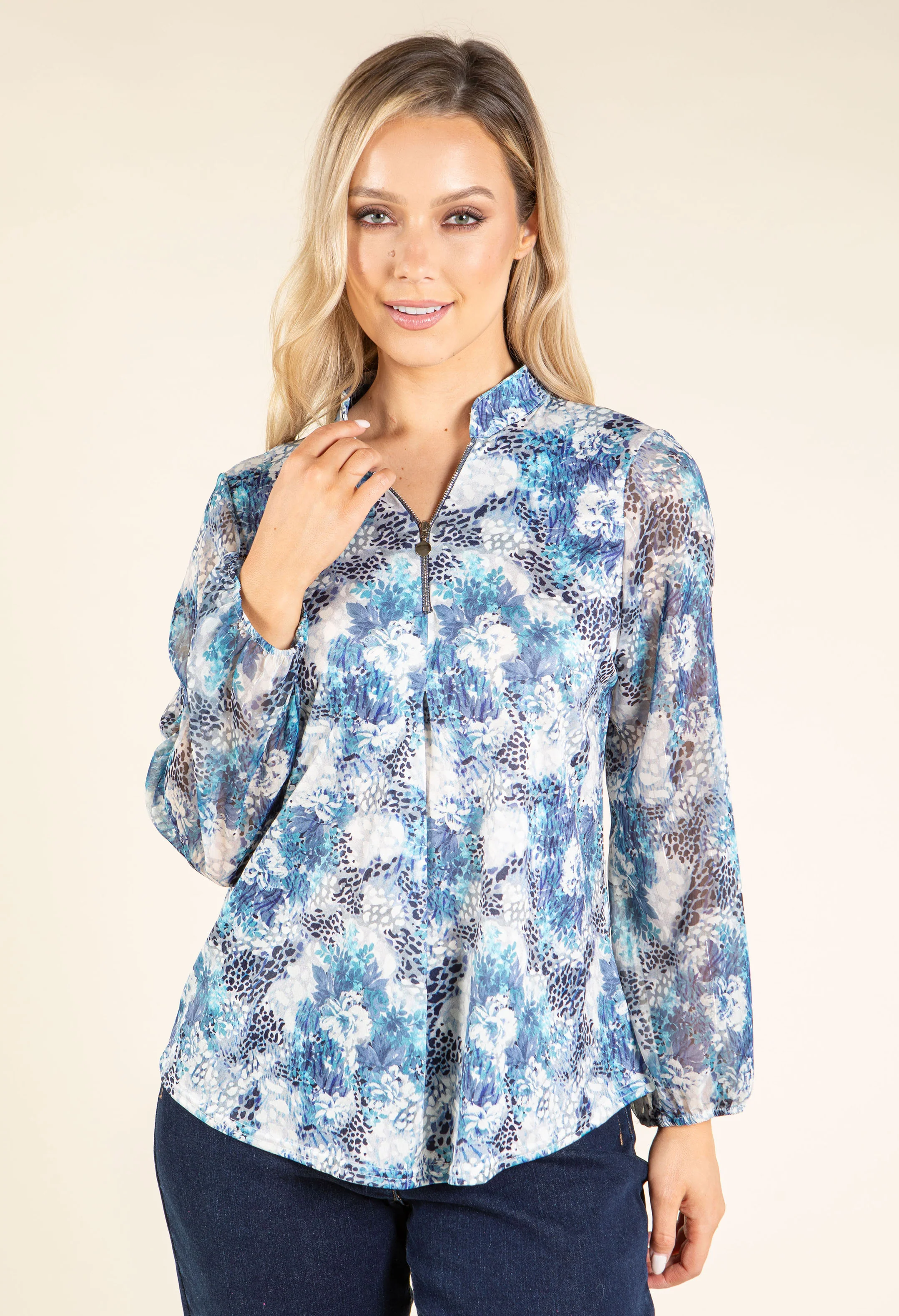 Abstract Print Half-Zip Top - Image 2