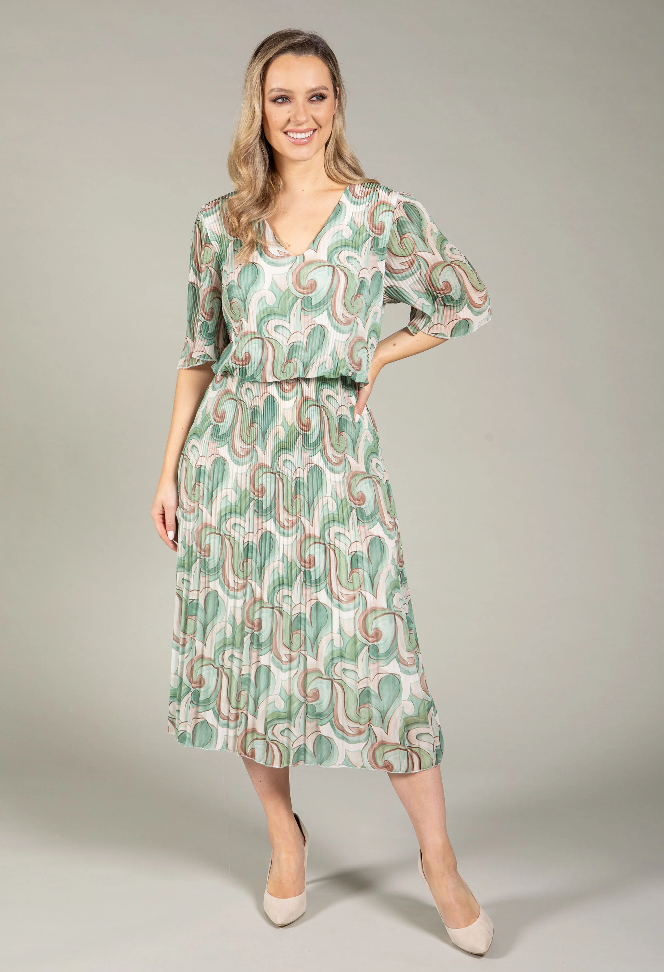 Abstract Plisse Pleated Pop Over Dress - Image 2