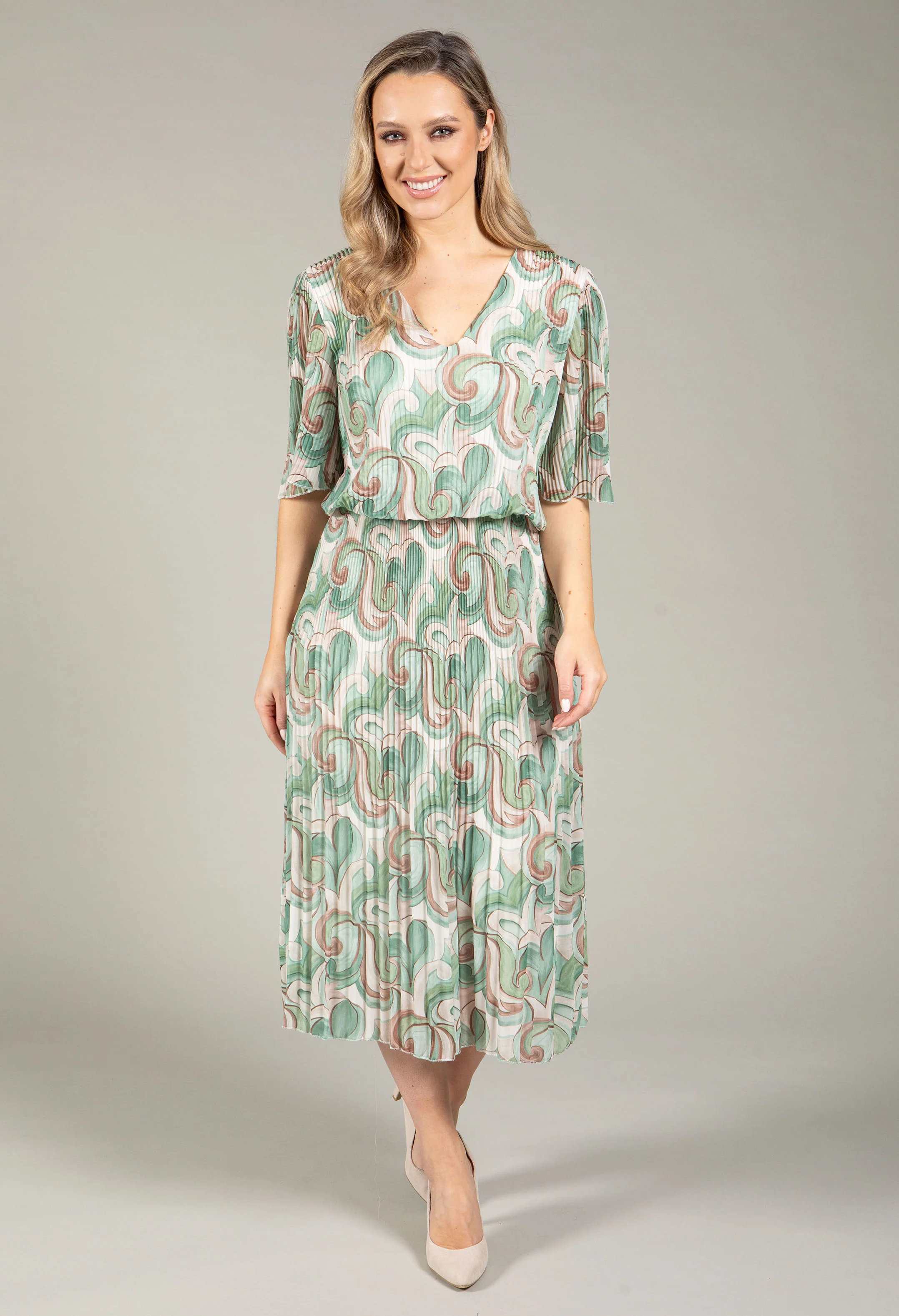 Abstract Plisse Pleated Pop Over Dress - Image 3
