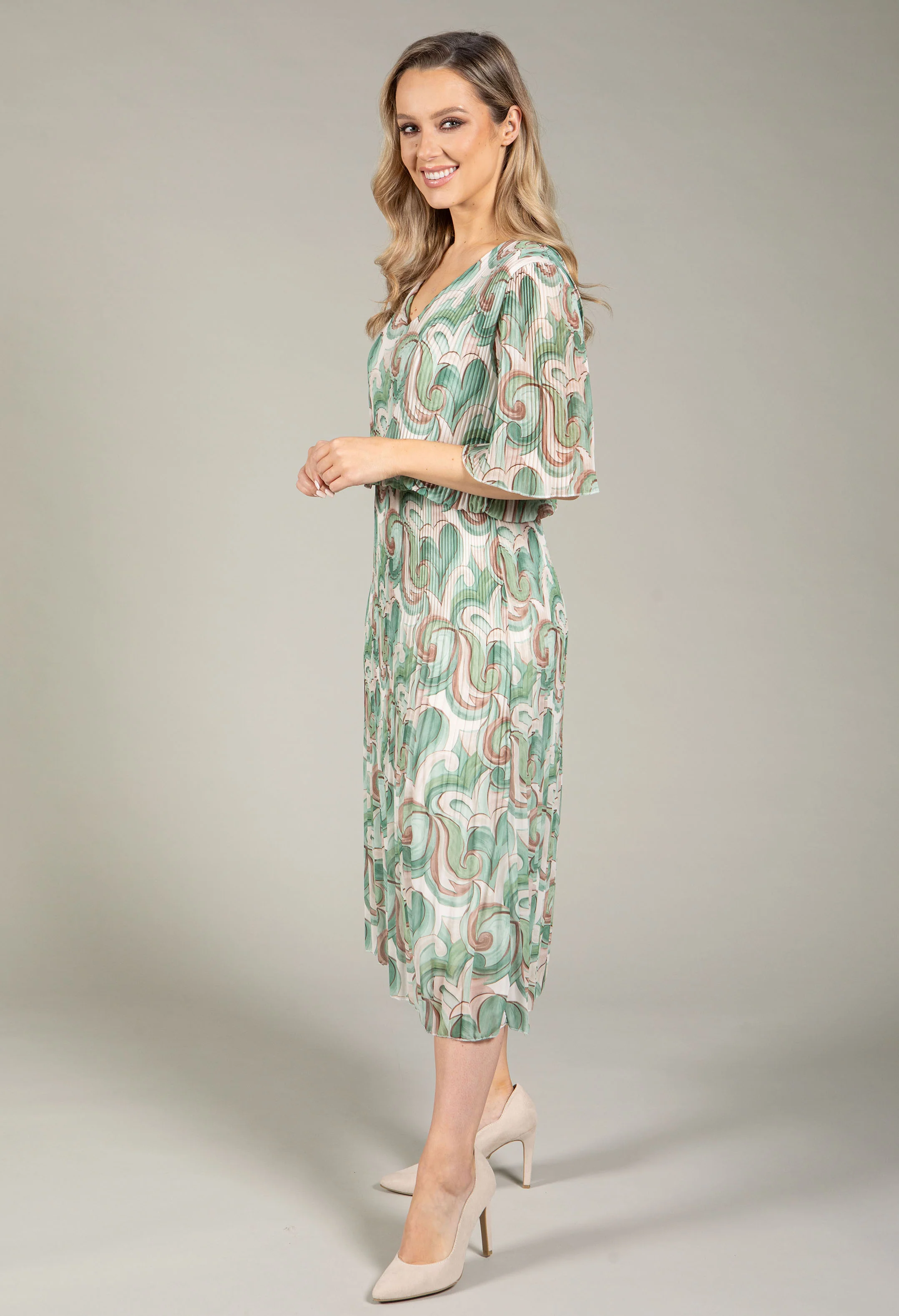 Abstract Plisse Pleated Pop Over Dress - Image 4