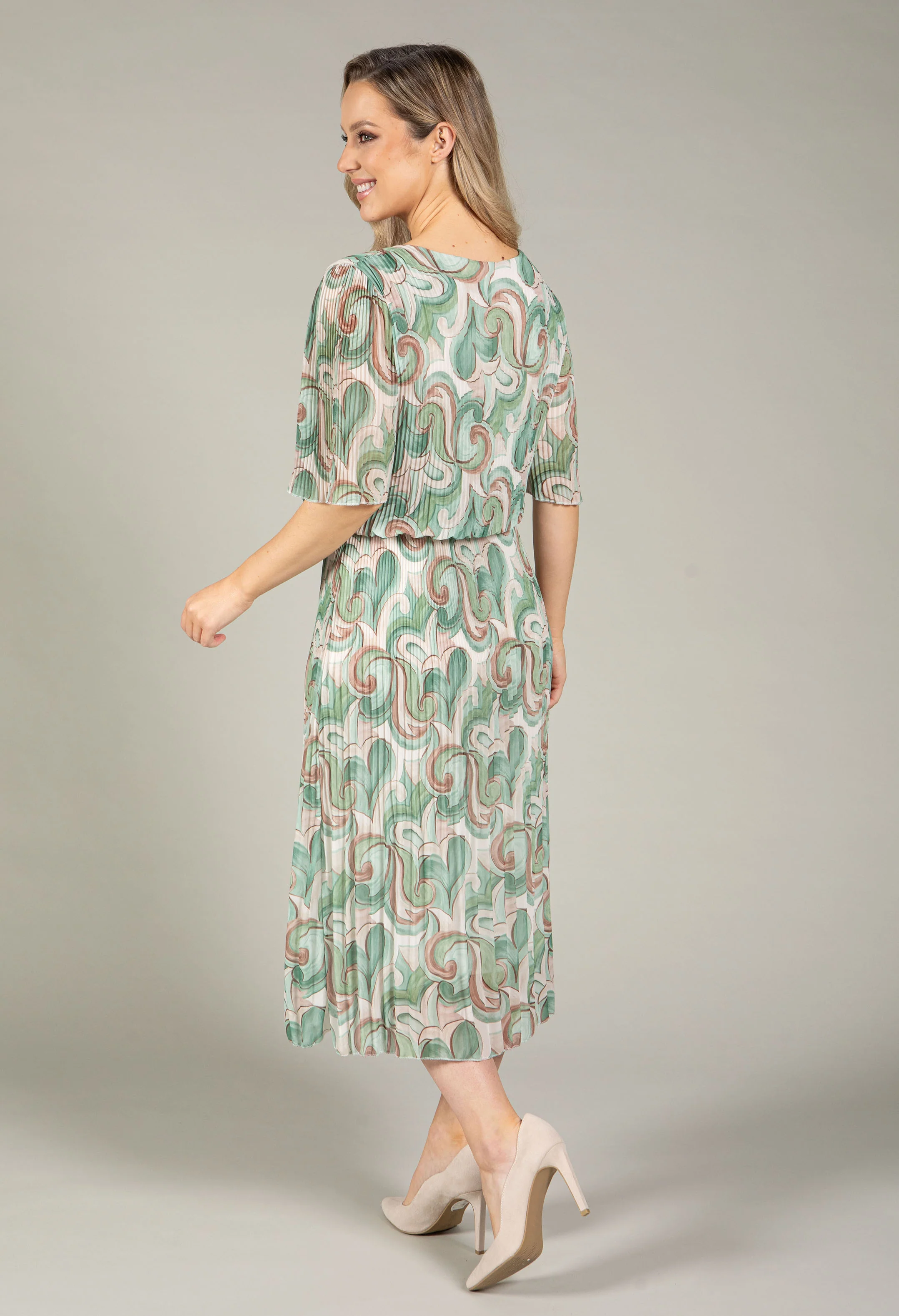 Abstract Plisse Pleated Pop Over Dress - Image 5