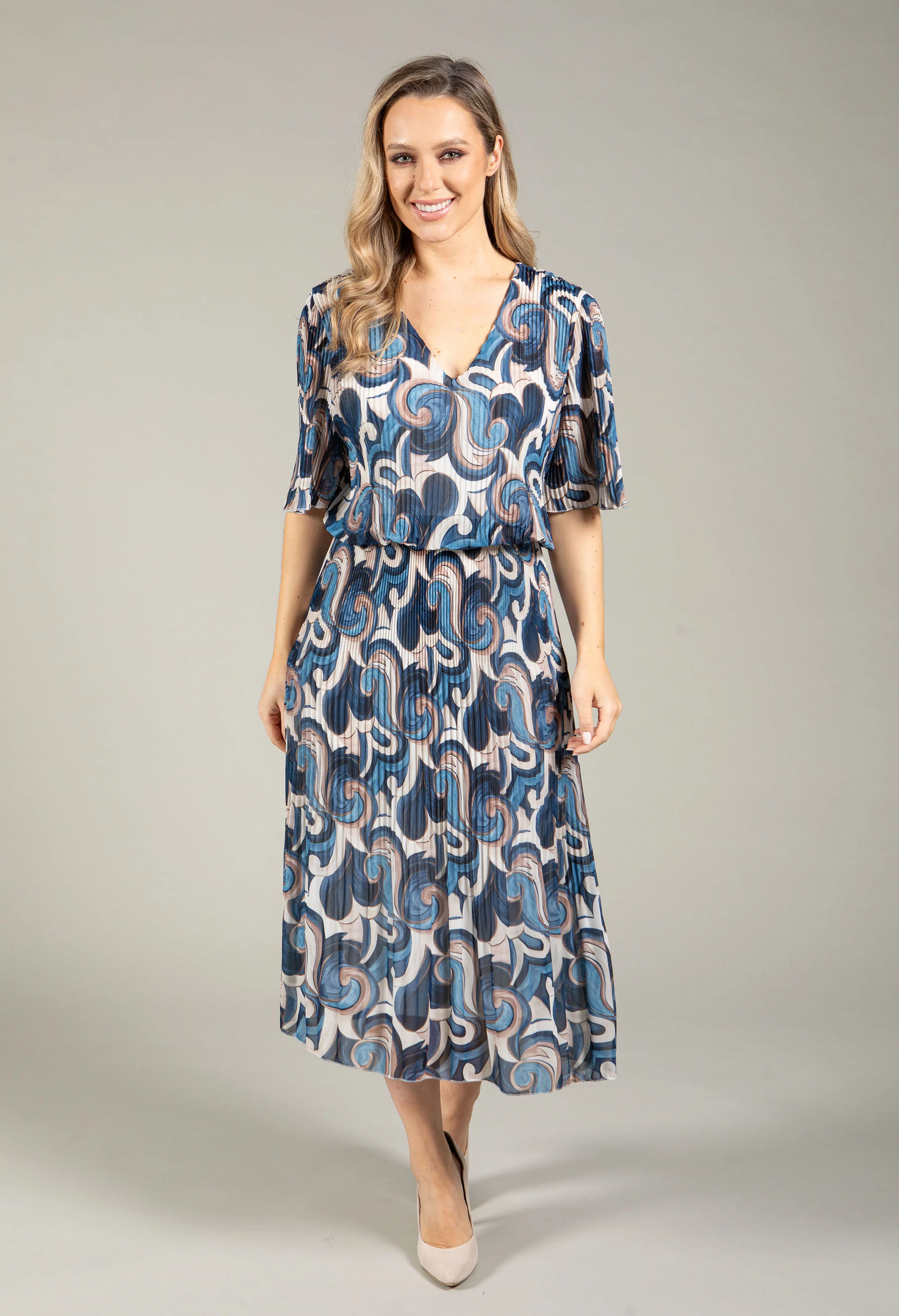 Abstract Plisse Pleated Pop Over Dress - Image 8