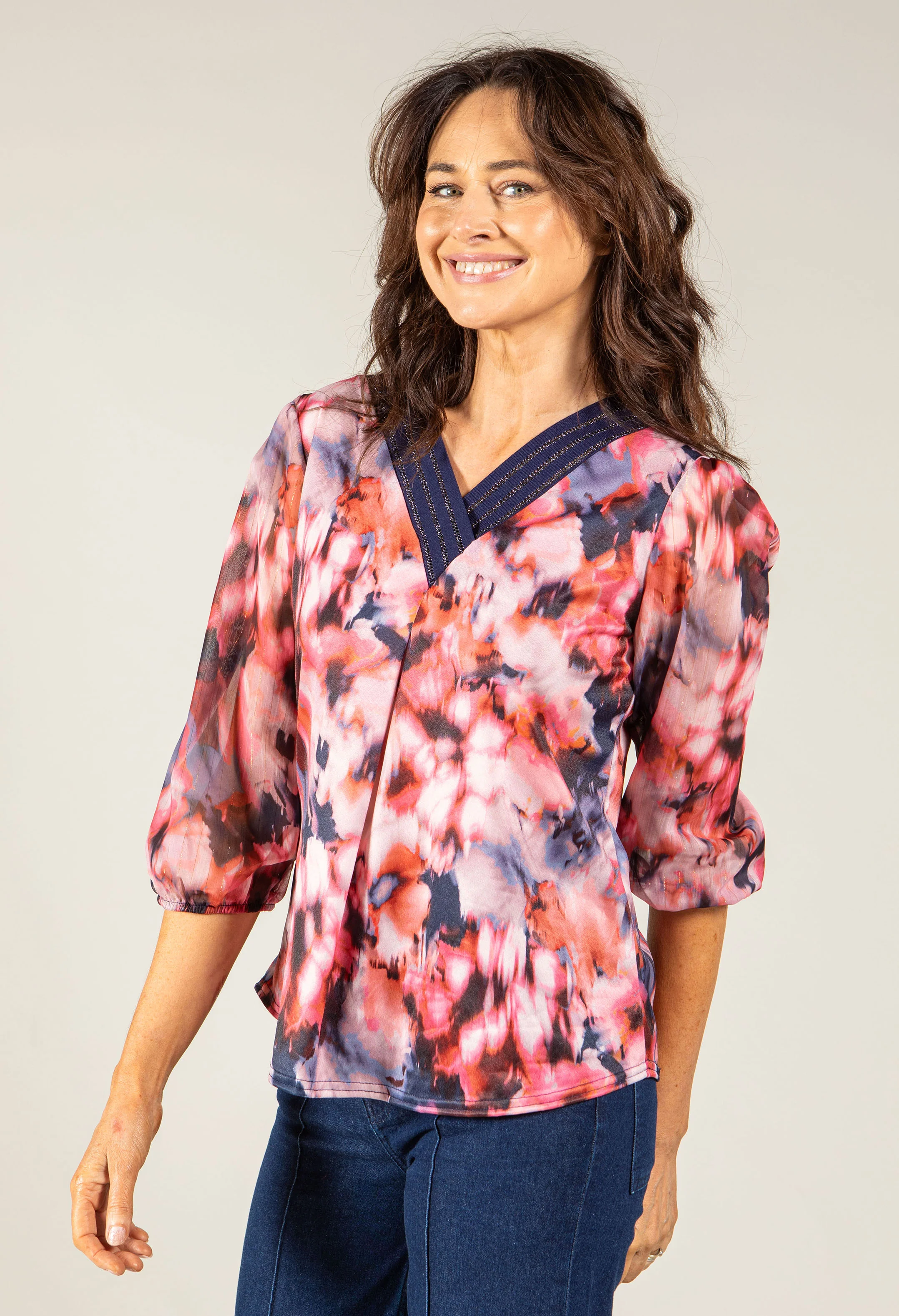 Abstract Print V-Neck Blouse - Image 4