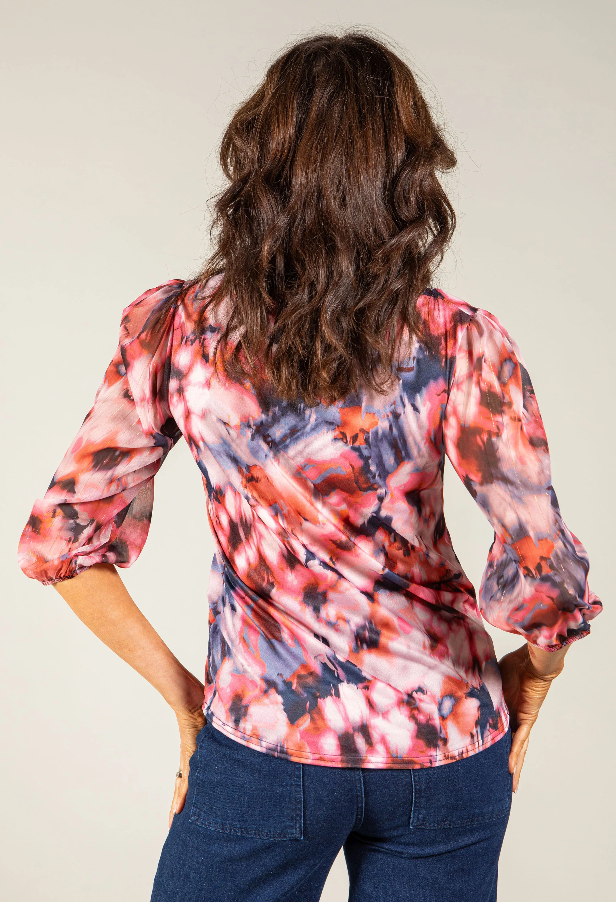 Abstract Print V-Neck Blouse - Image 5