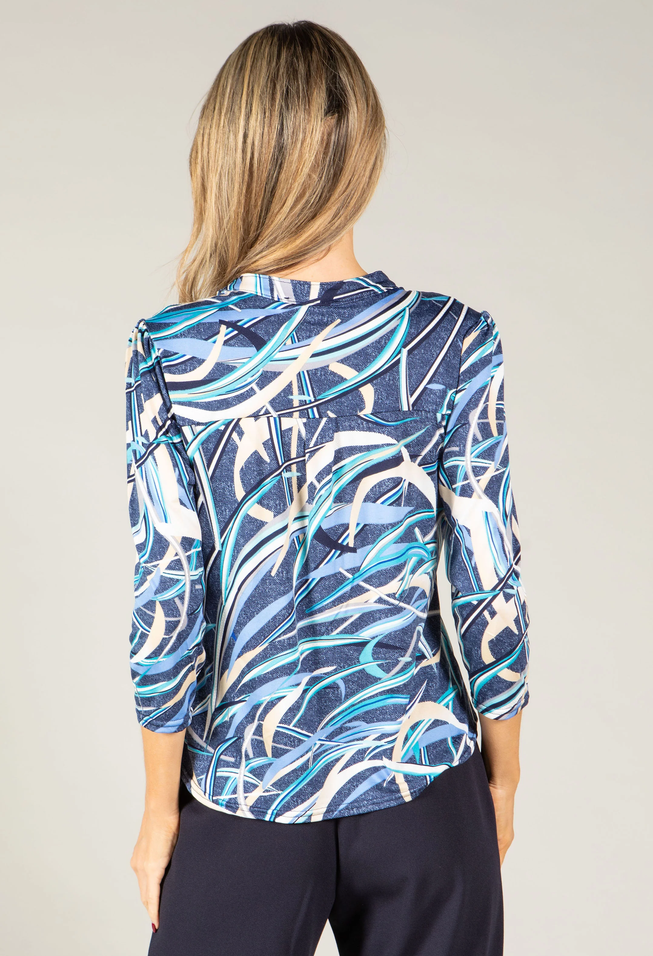 Abstract Print V-Neck Blouse - Image 4