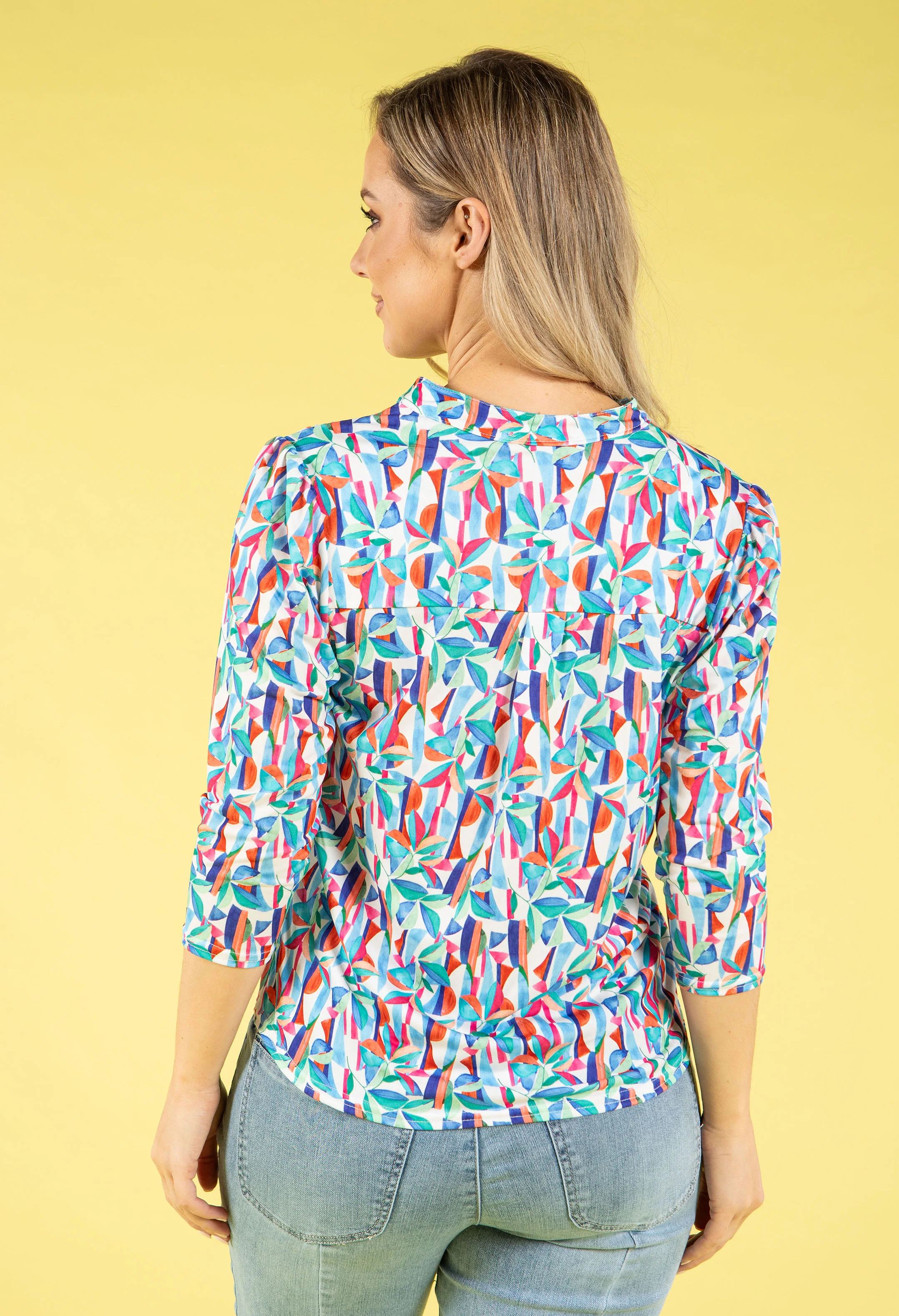Abstract Print V-Neck Blouse - Image 4
