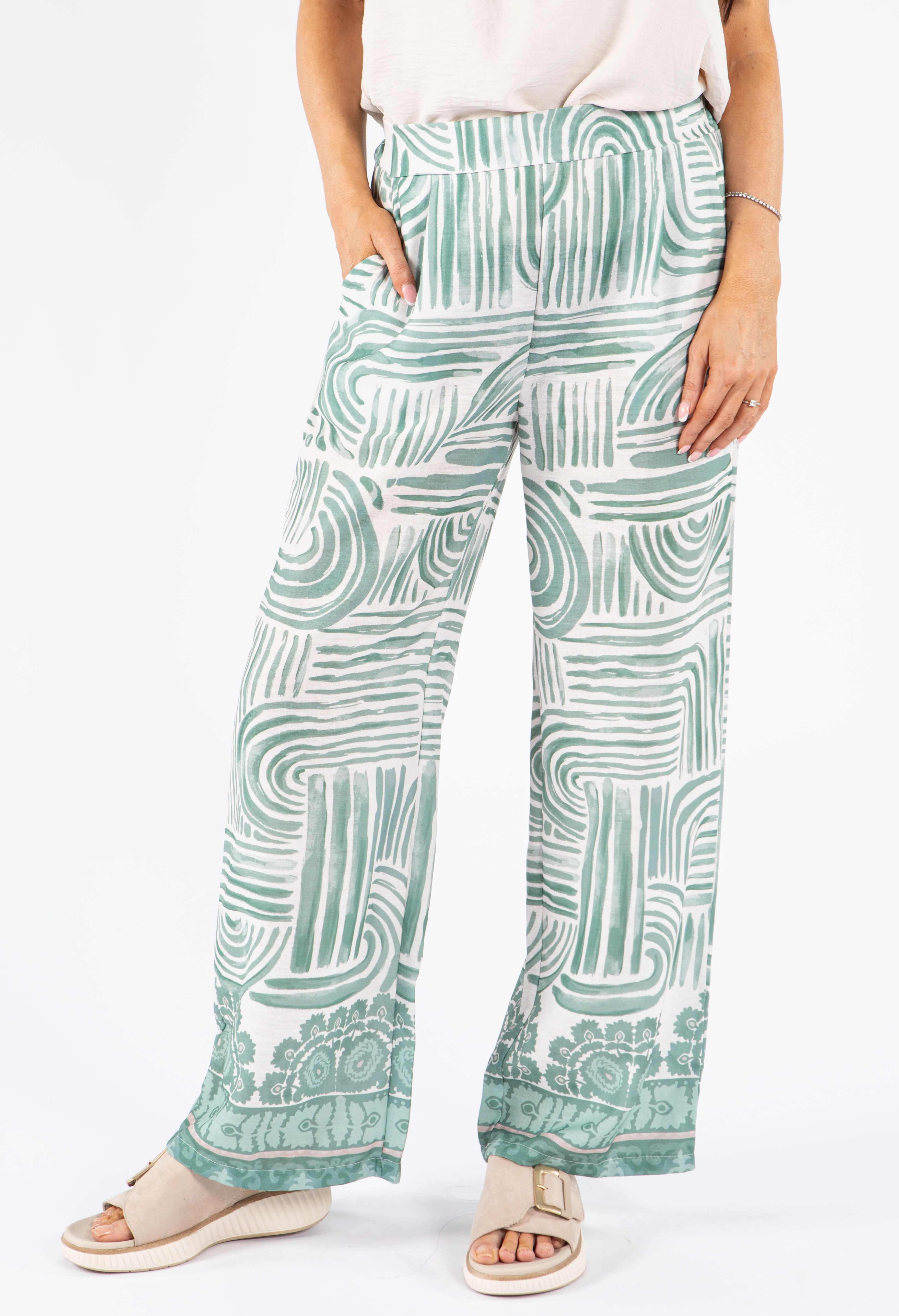 Abstract Print Wide Leg Trousers - Image 5