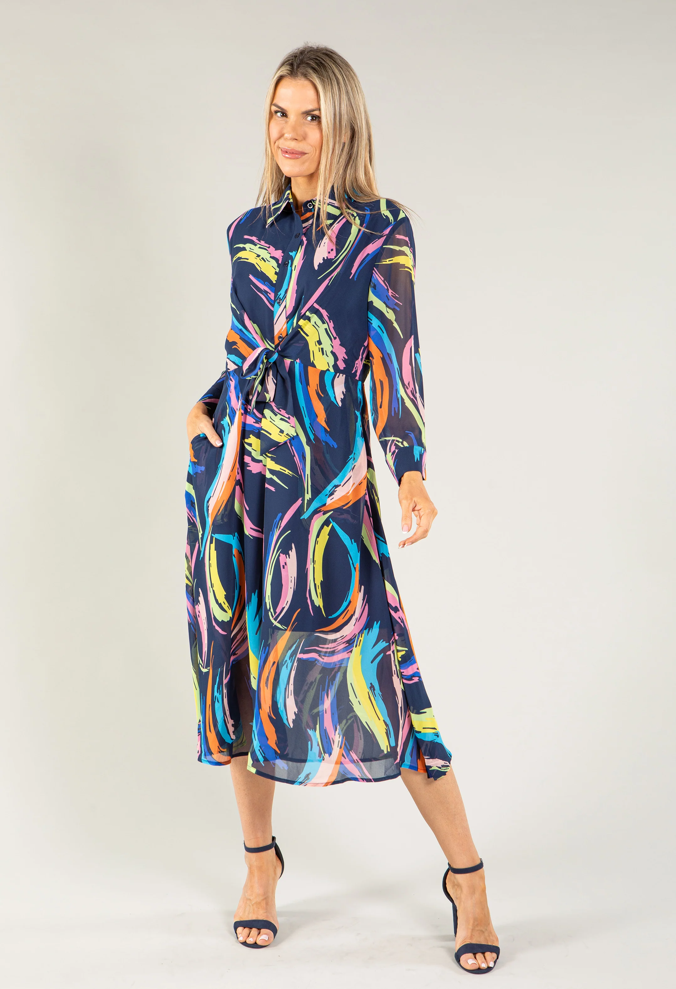Abstract Shirt Style Woven Dress - Image 4