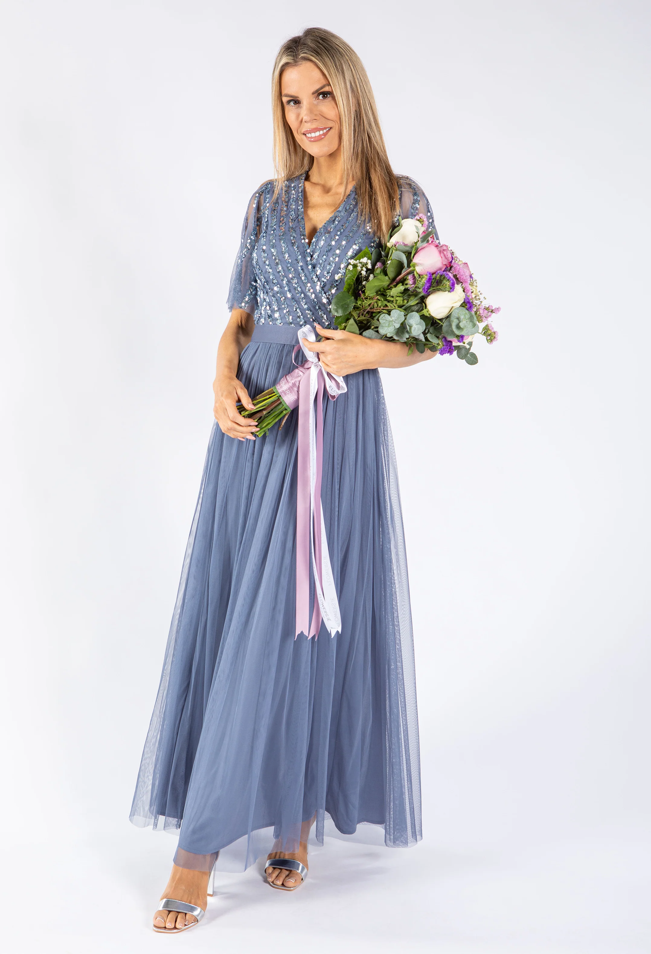 ANGEL SLEEVE EMBELLISHED MAXI DRESS WITH SASH BELT - Image 14