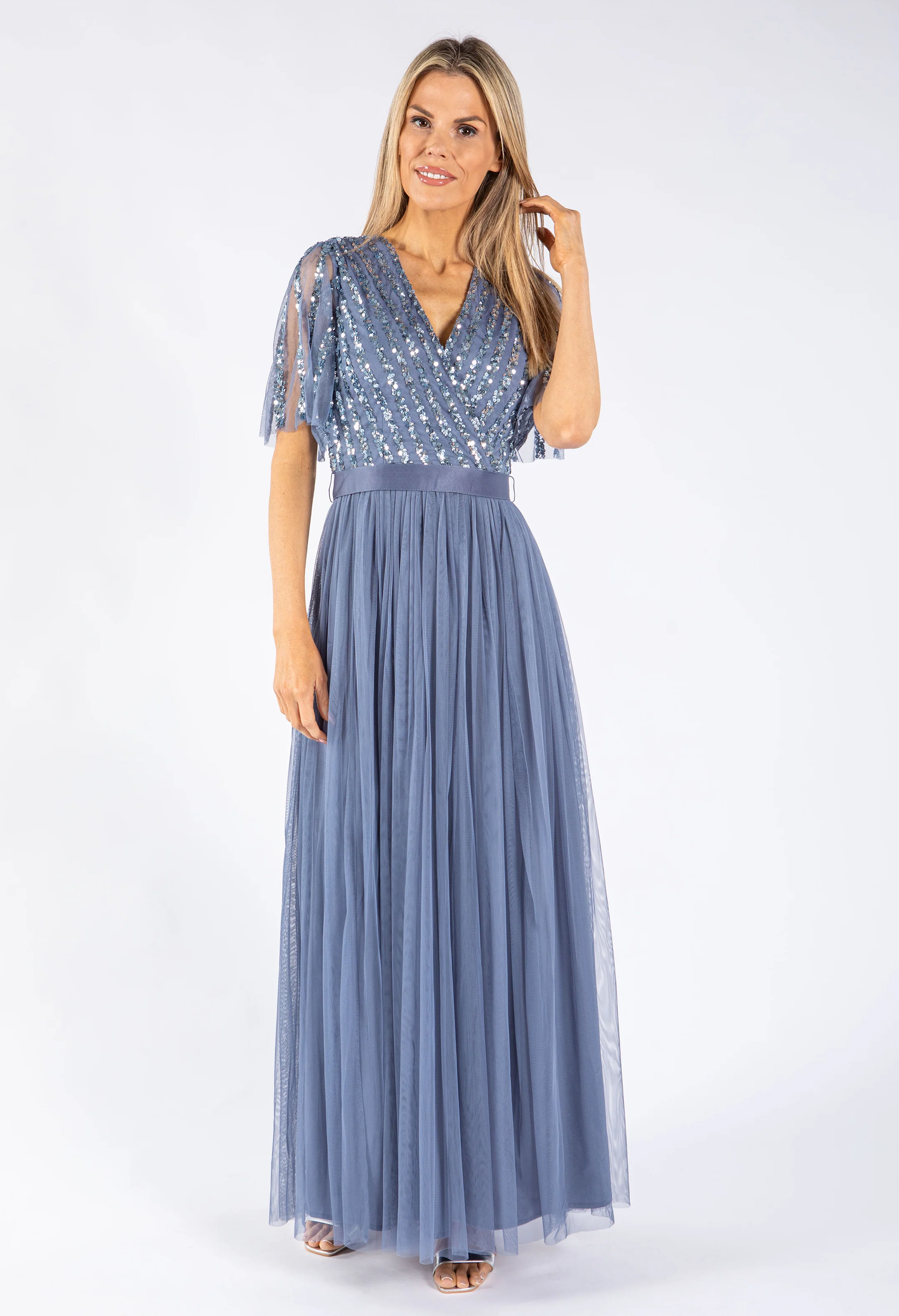 ANGEL SLEEVE EMBELLISHED MAXI DRESS WITH SASH BELT - Image 15