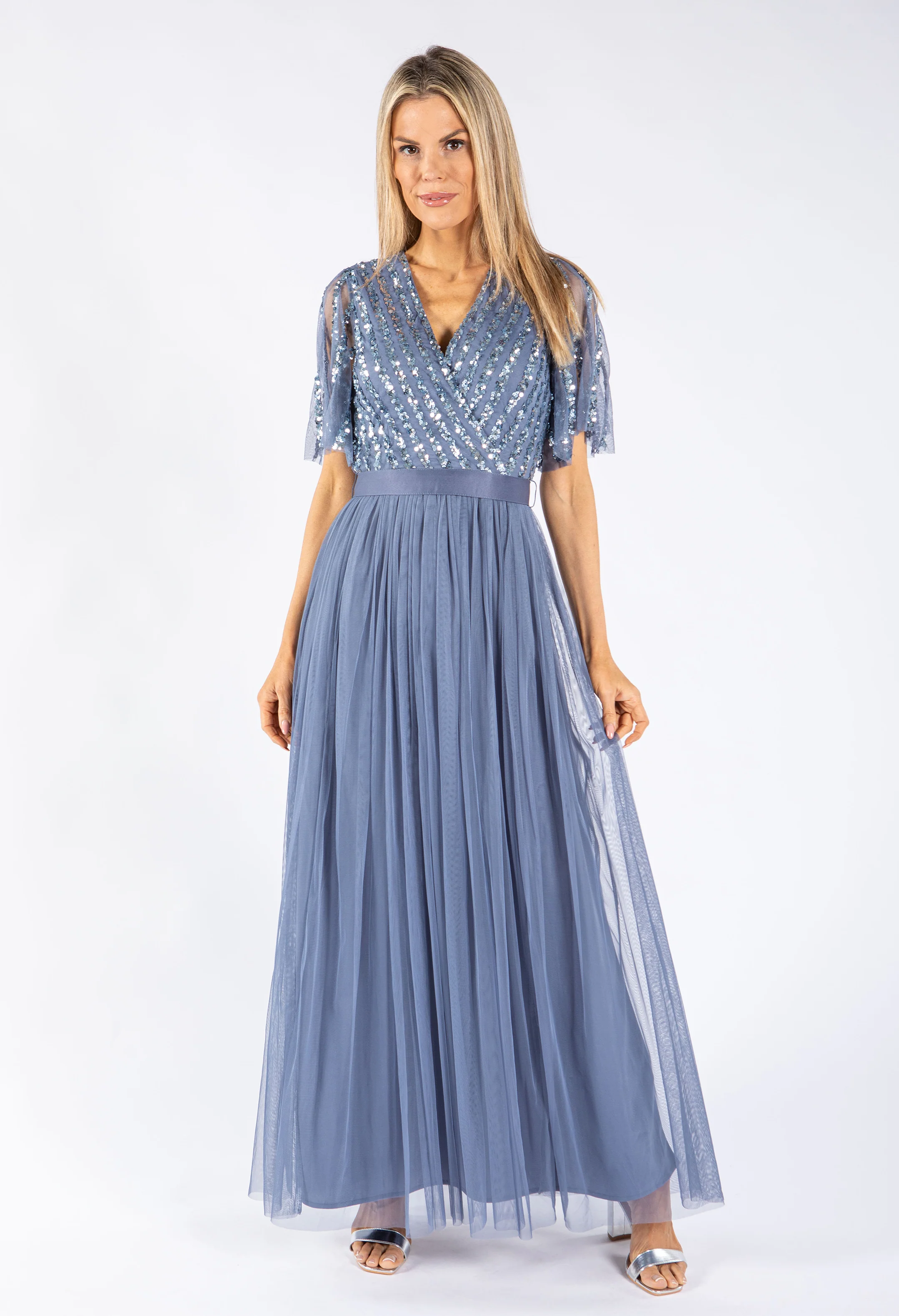 ANGEL SLEEVE EMBELLISHED MAXI DRESS WITH SASH BELT - Image 17