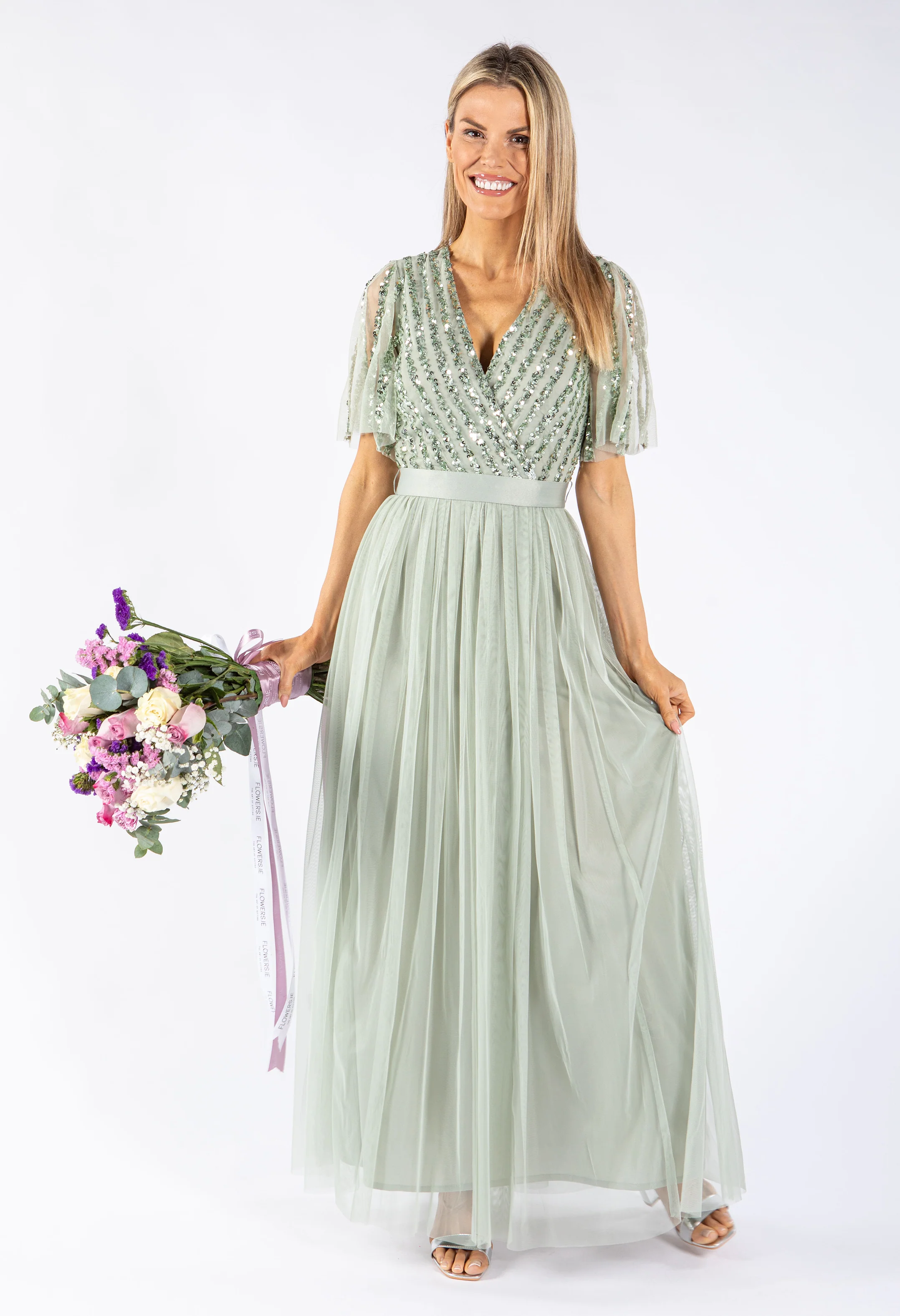 ANGEL SLEEVE EMBELLISHED MAXI DRESS WITH SASH BELT - Image 19