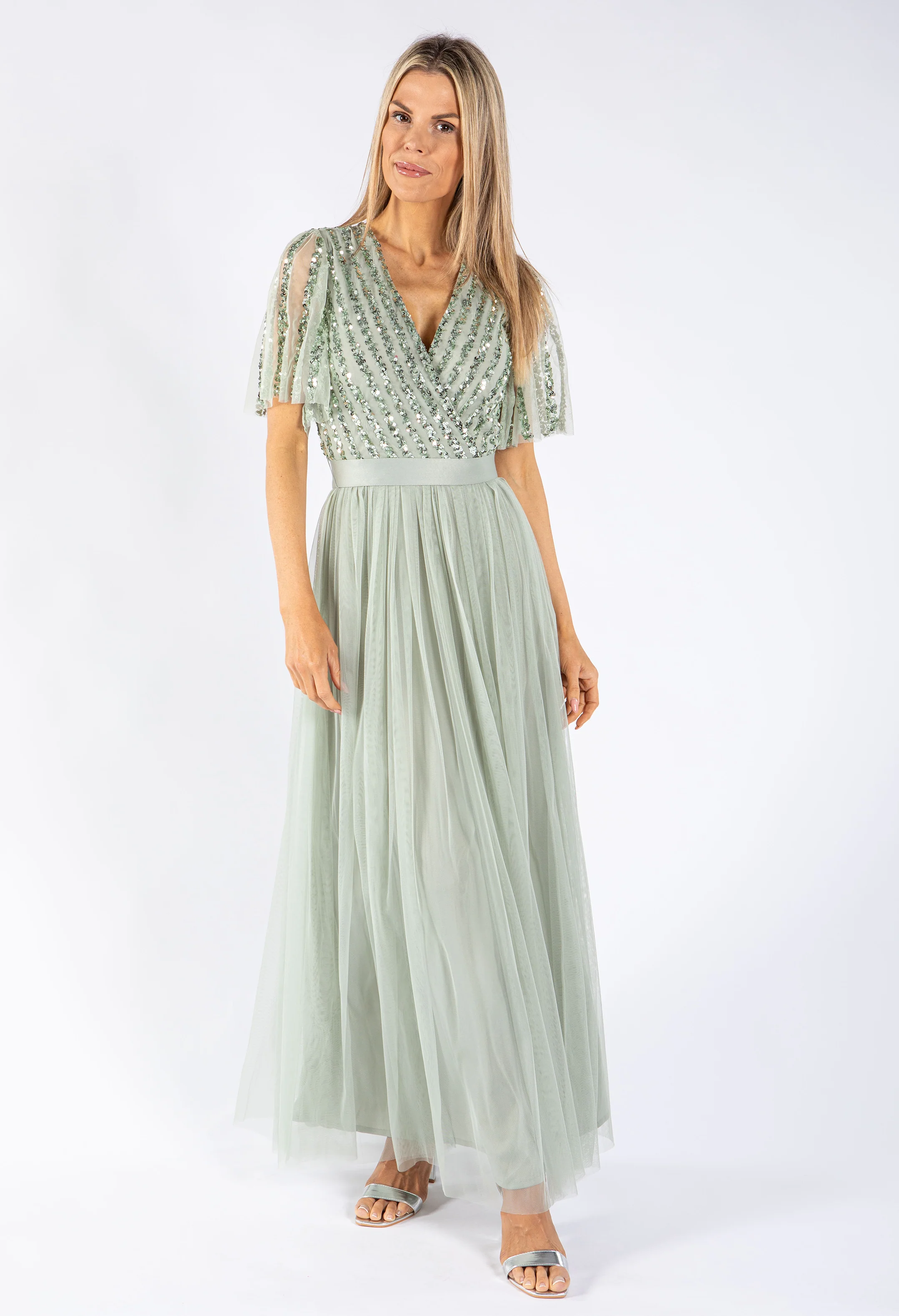 ANGEL SLEEVE EMBELLISHED MAXI DRESS WITH SASH BELT - Image 20