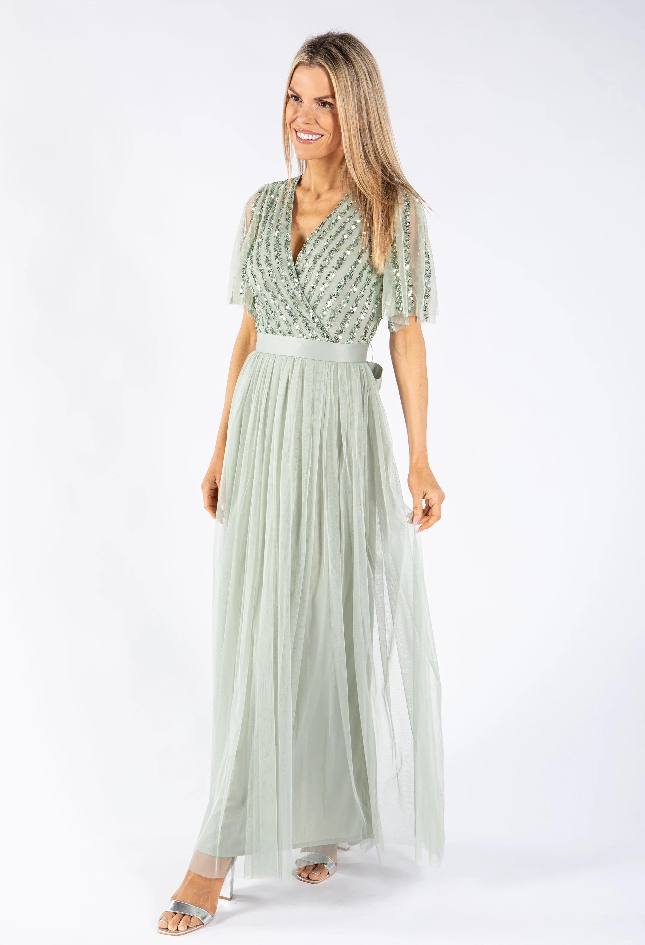 ANGEL SLEEVE EMBELLISHED MAXI DRESS WITH SASH BELT - Image 21