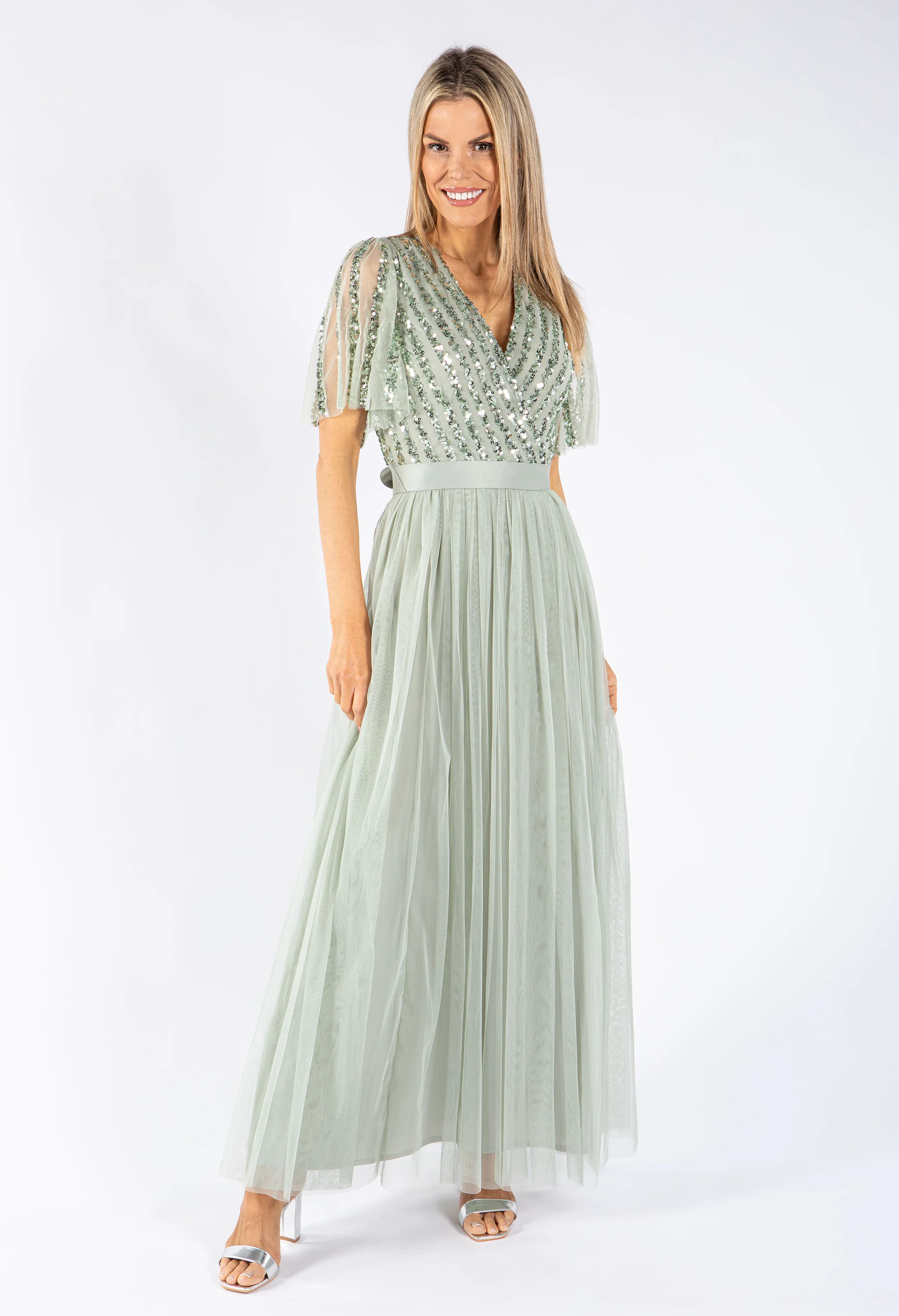 ANGEL SLEEVE EMBELLISHED MAXI DRESS WITH SASH BELT - Image 23