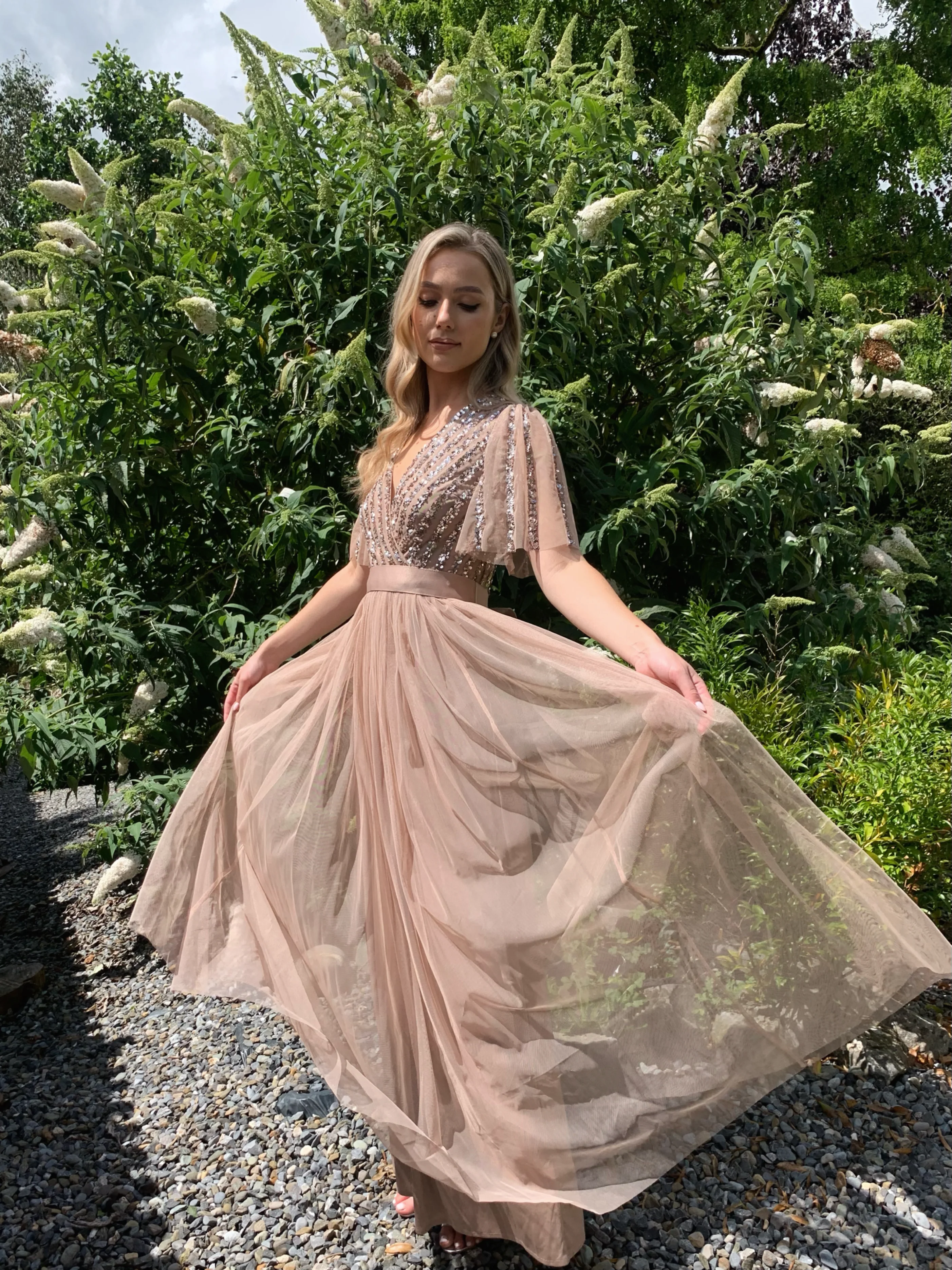ANGEL SLEEVE EMBELLISHED MAXI DRESS WITH SASH BELT - Image 3