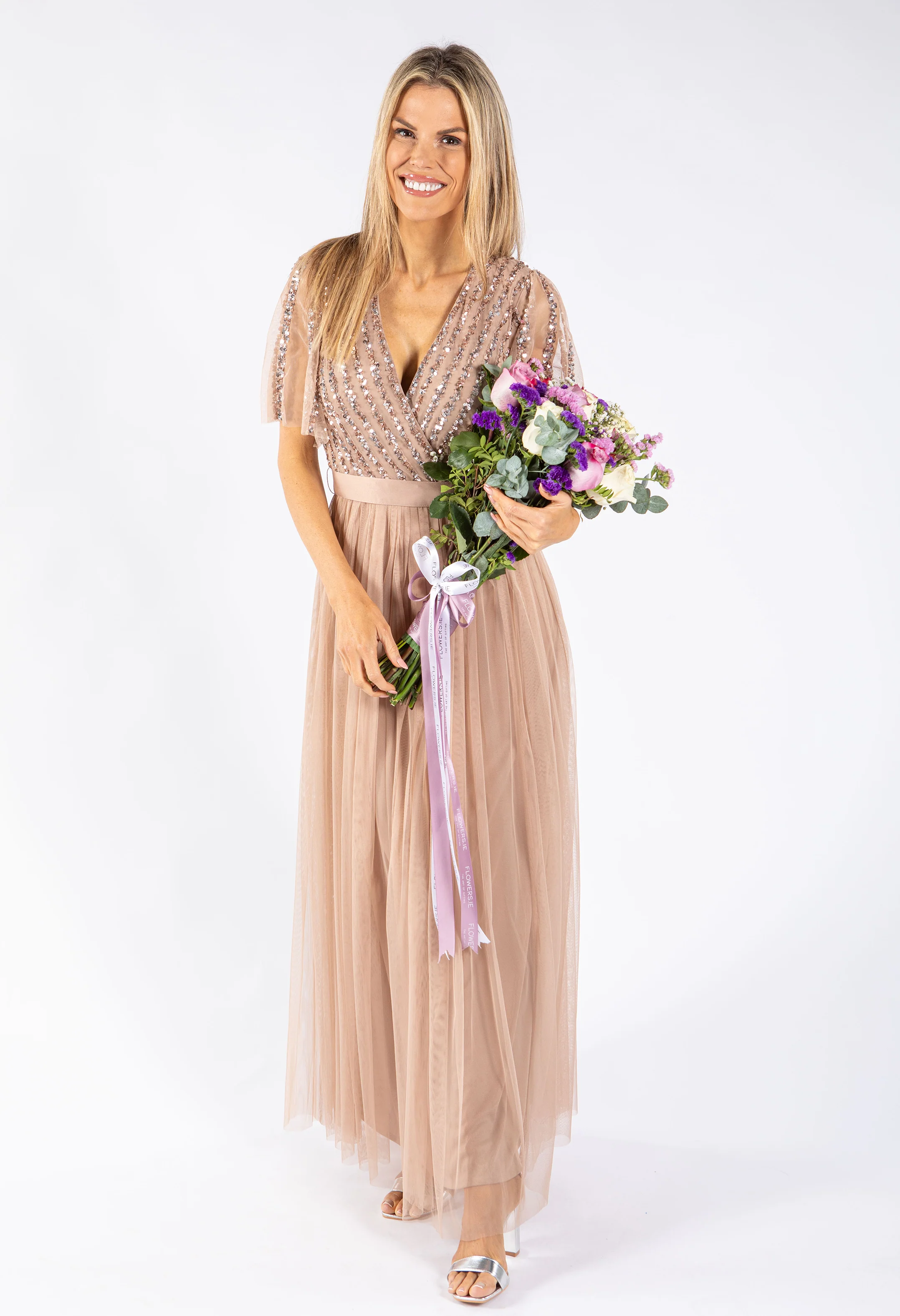 ANGEL SLEEVE EMBELLISHED MAXI DRESS WITH SASH BELT - Image 4