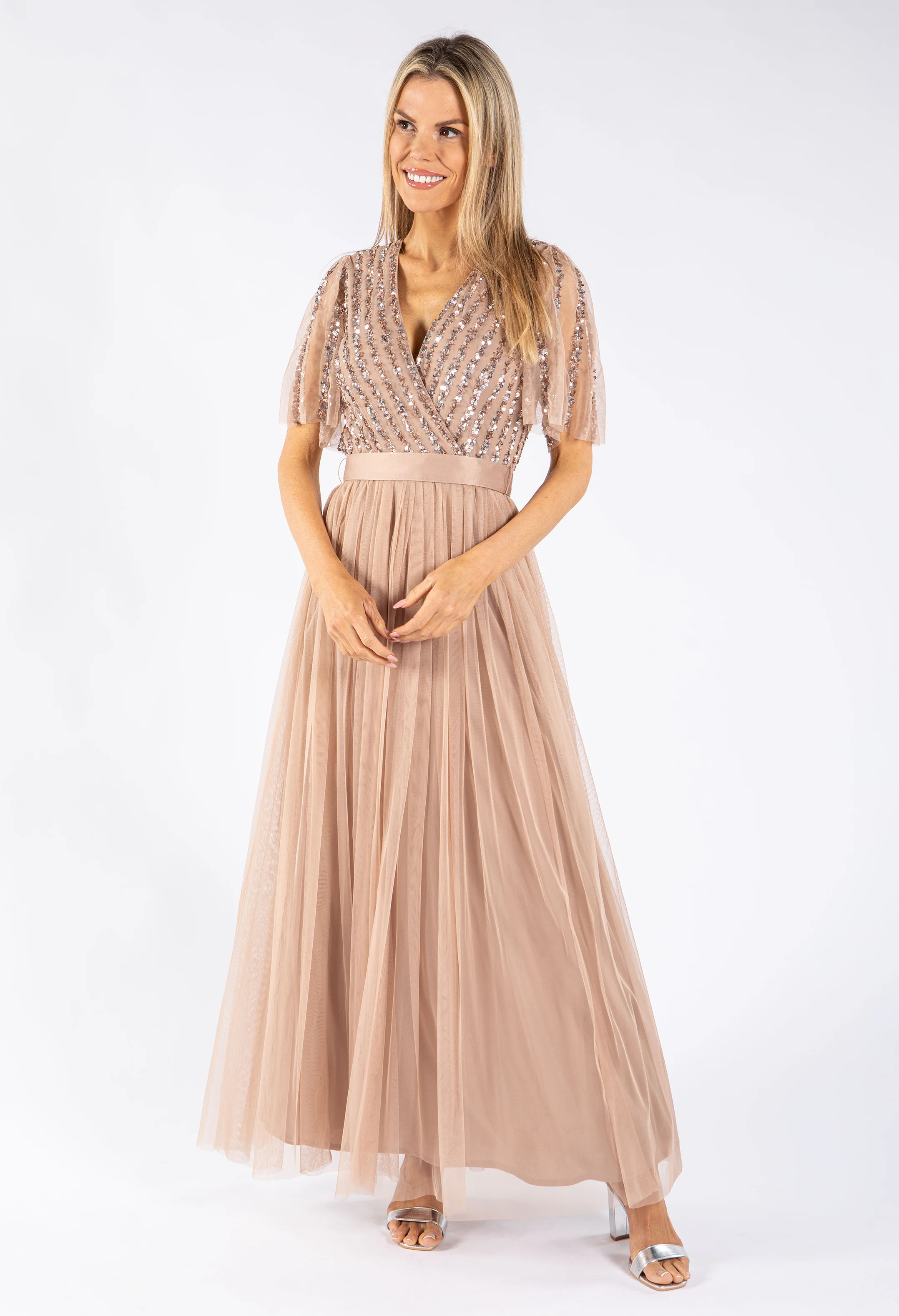 ANGEL SLEEVE EMBELLISHED MAXI DRESS WITH SASH BELT - Image 5