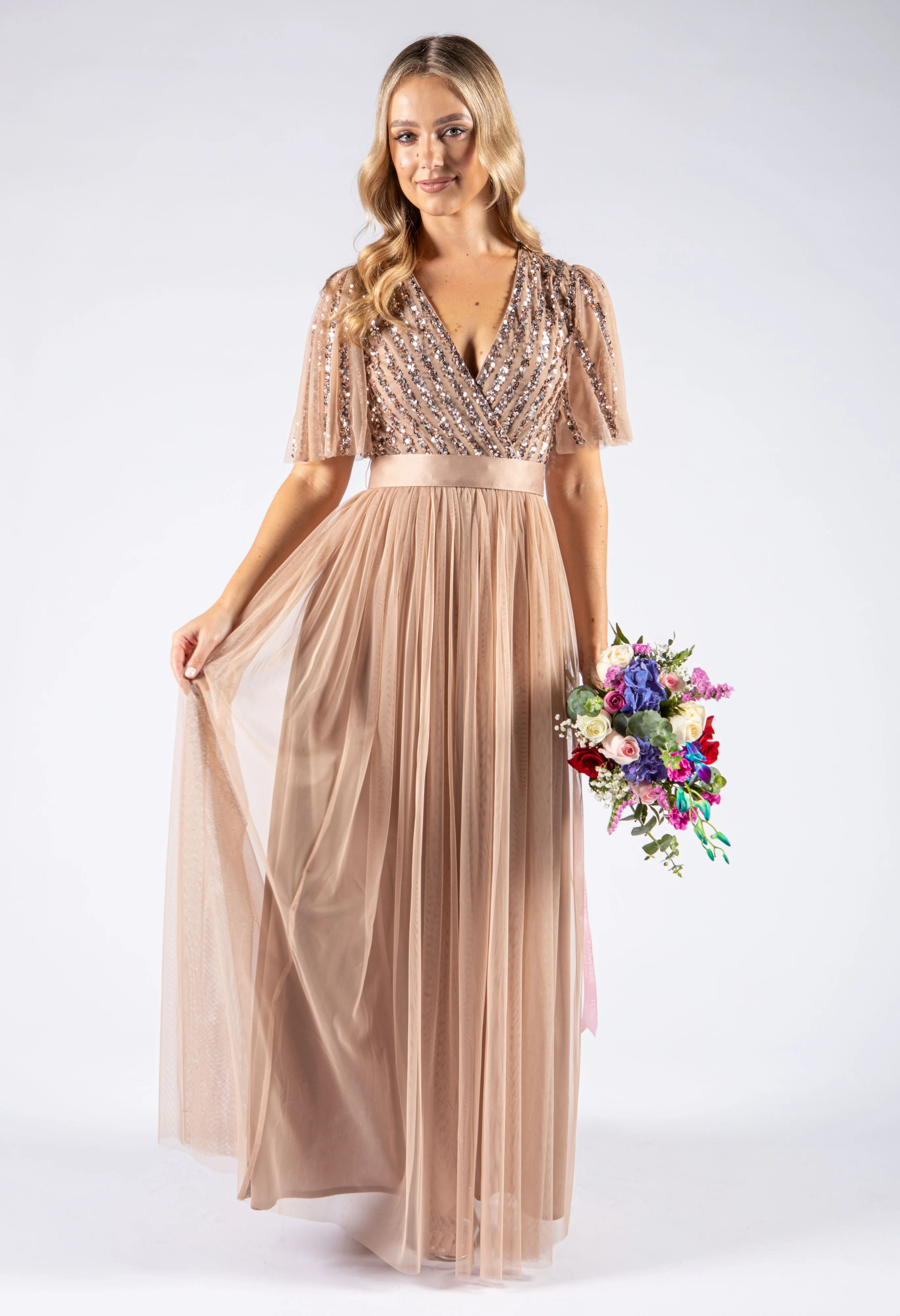 ANGEL SLEEVE EMBELLISHED MAXI DRESS WITH SASH BELT - Image 6