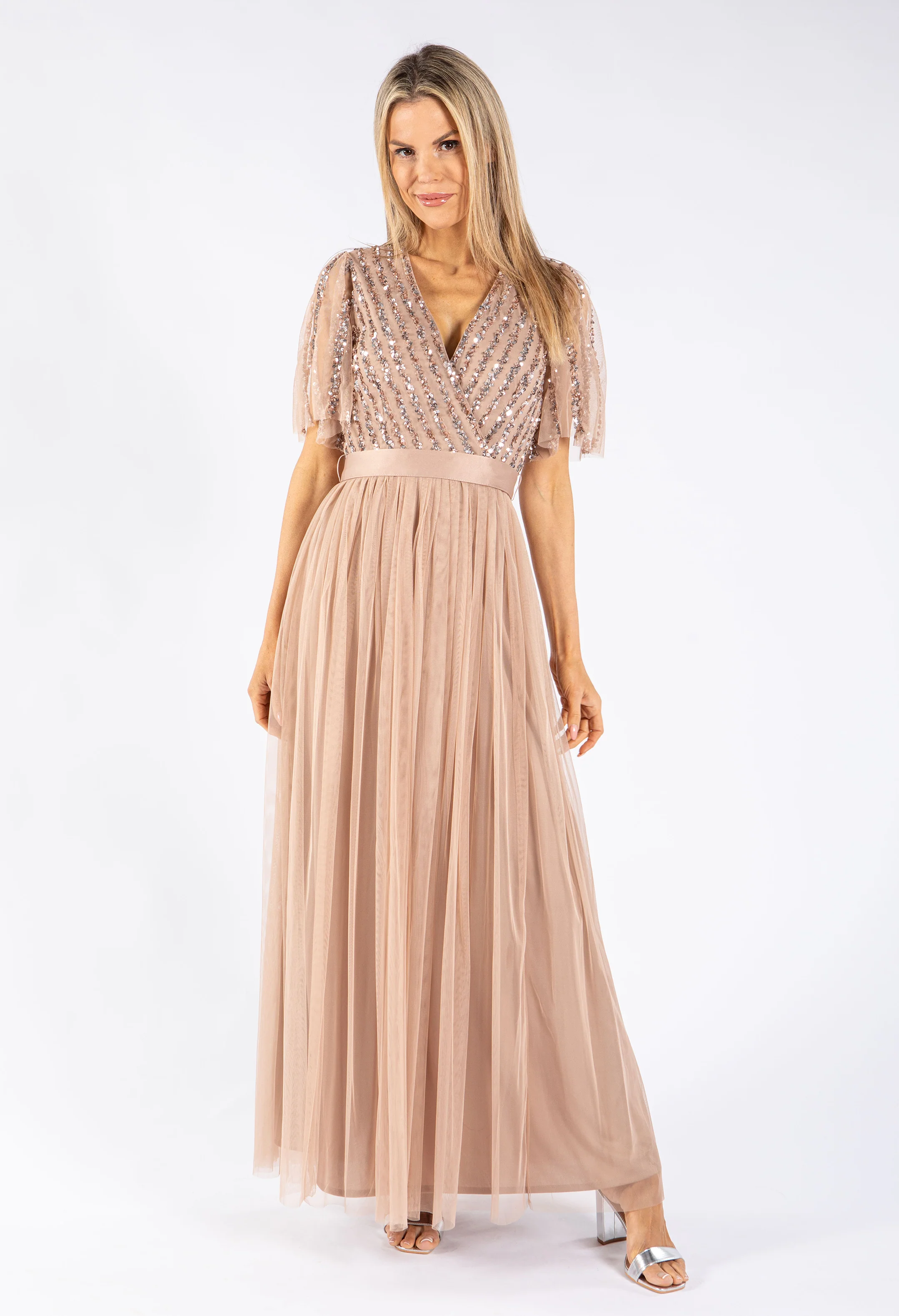 ANGEL SLEEVE EMBELLISHED MAXI DRESS WITH SASH BELT - Image 7