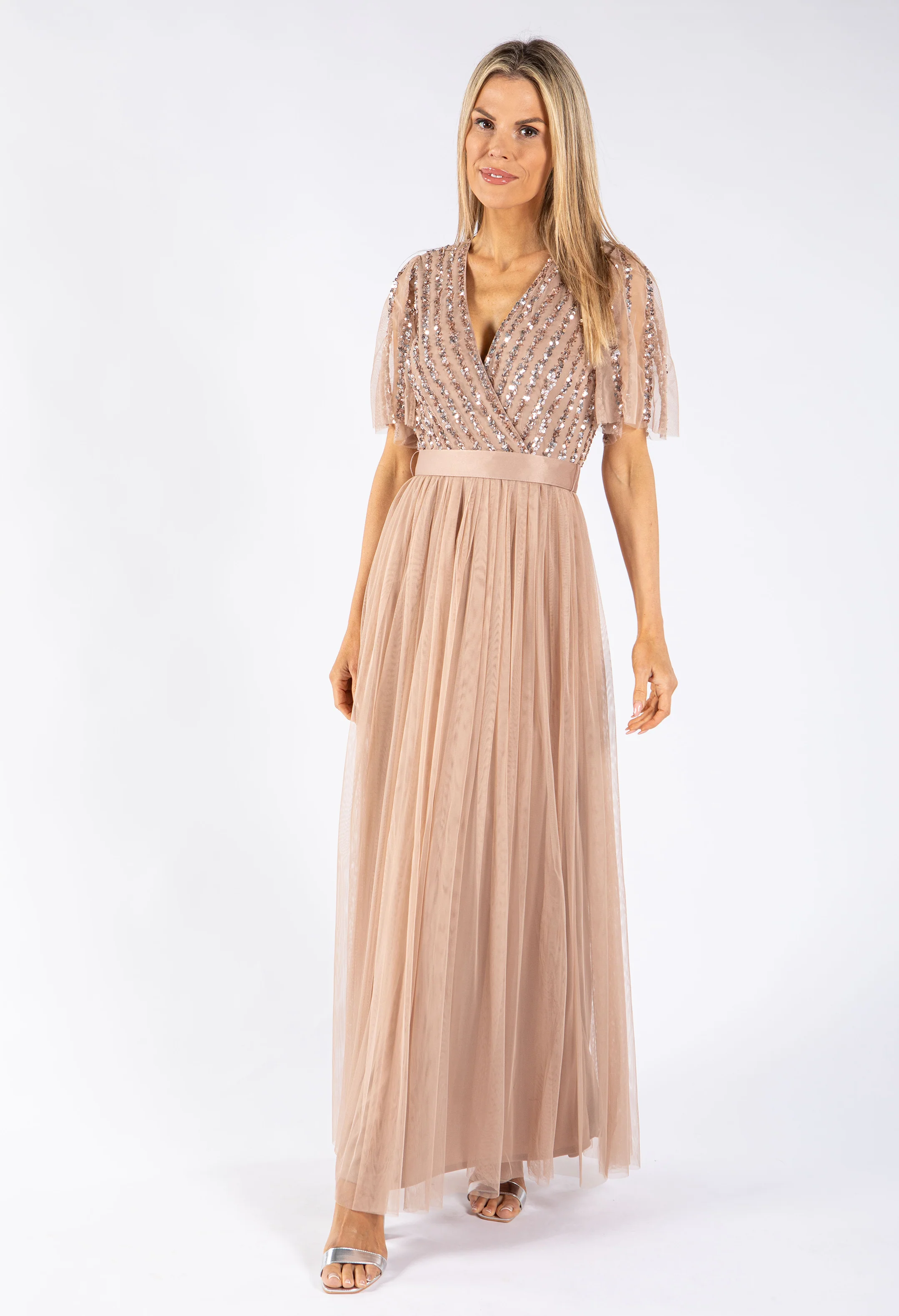 ANGEL SLEEVE EMBELLISHED MAXI DRESS WITH SASH BELT - Image 8