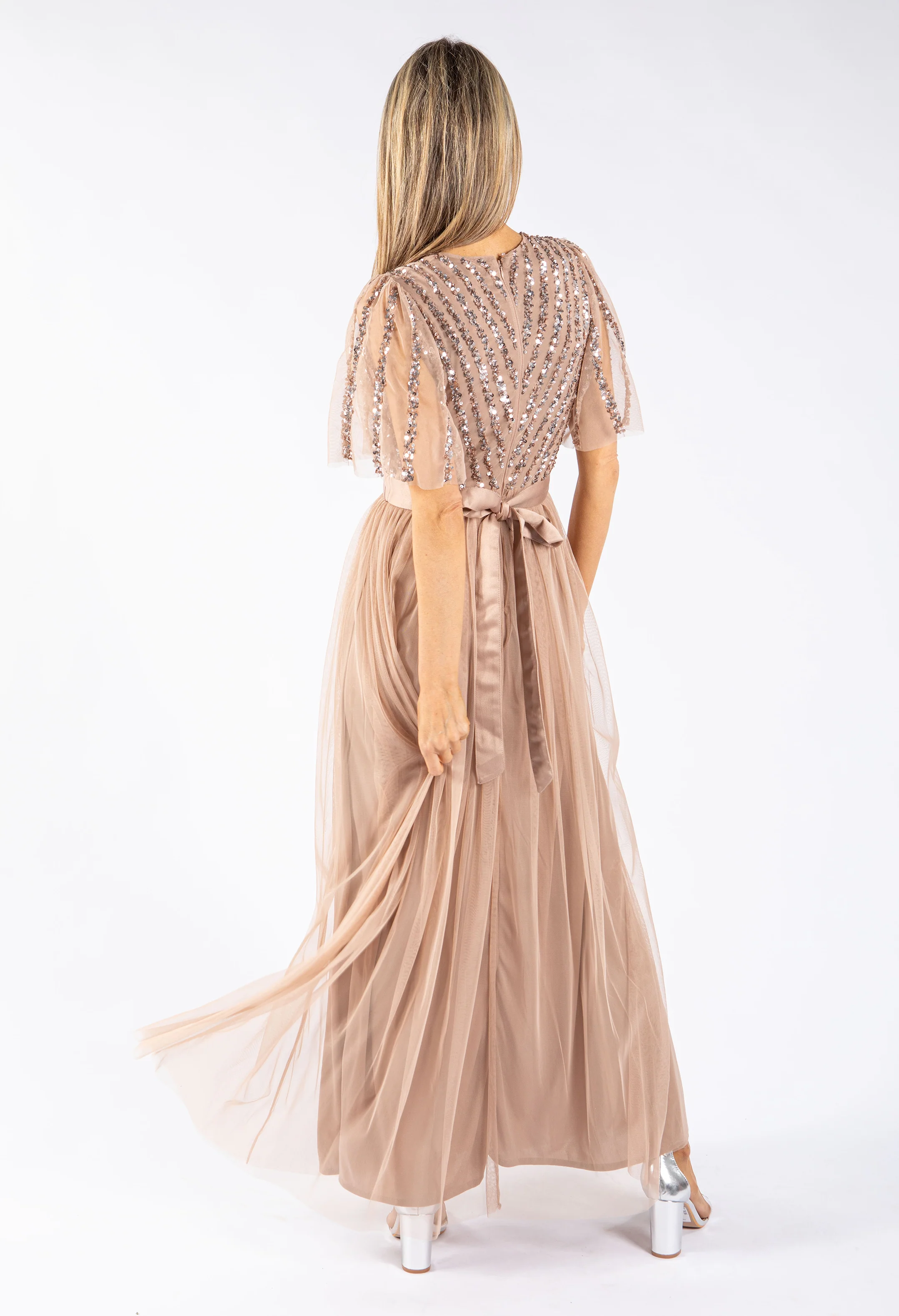 ANGEL SLEEVE EMBELLISHED MAXI DRESS WITH SASH BELT - Image 9