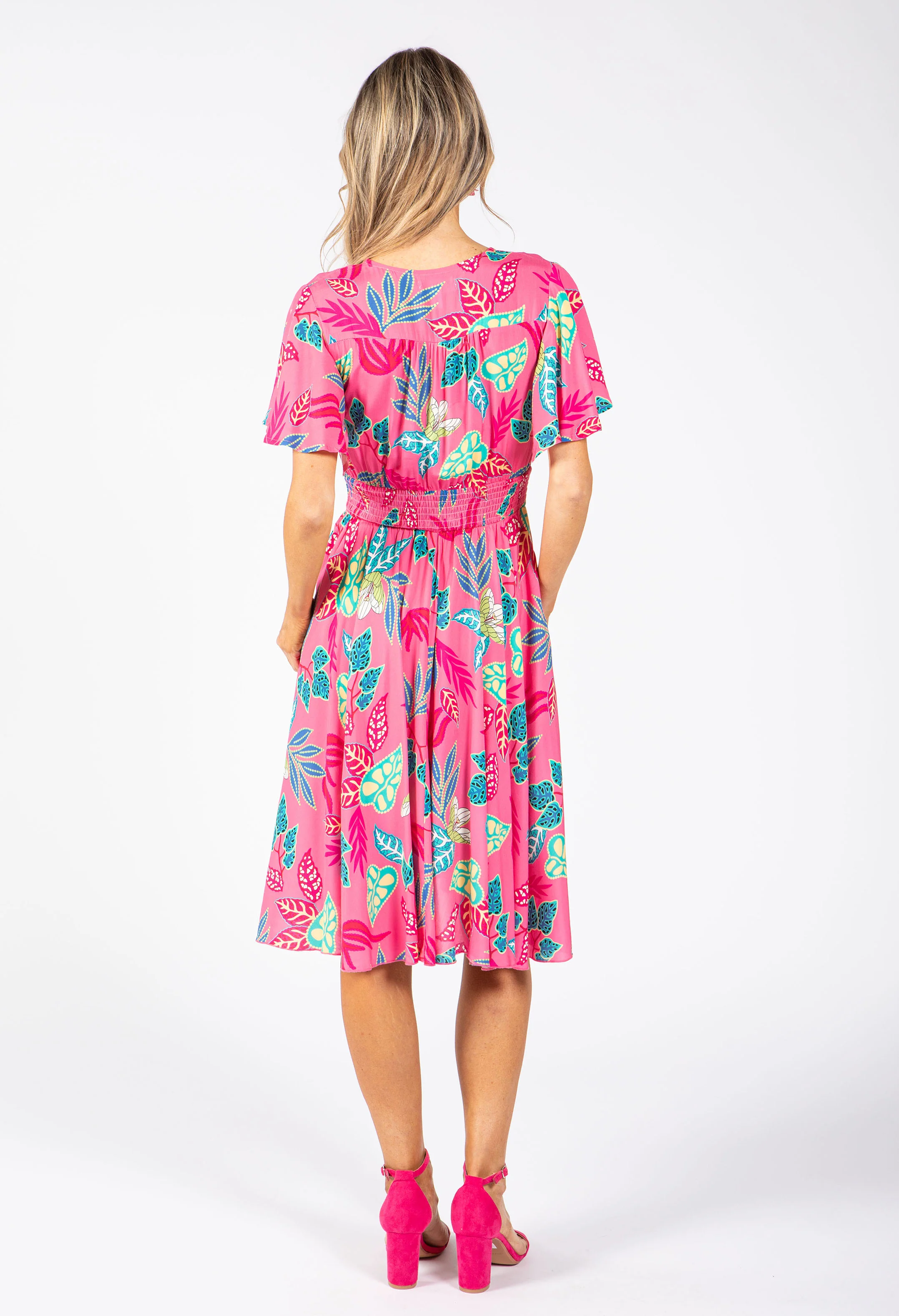 Angel Sleeve Leaf Print Dress - Image 6