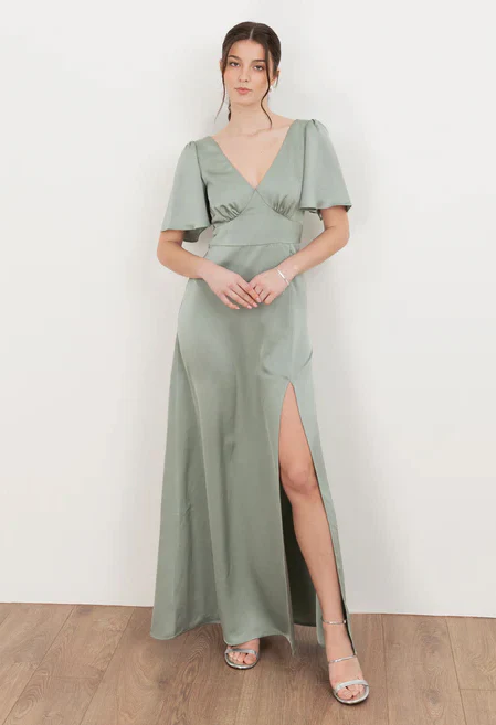 Angel Sleeve Satin Maxi Dress - Image 9