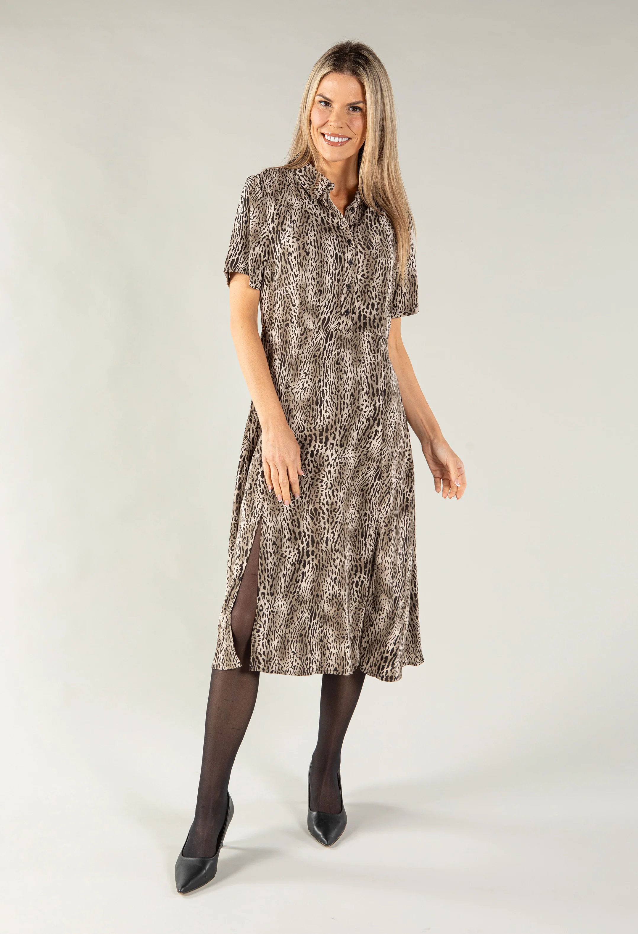 Animal Print Midi Shirt Dress - Image 3