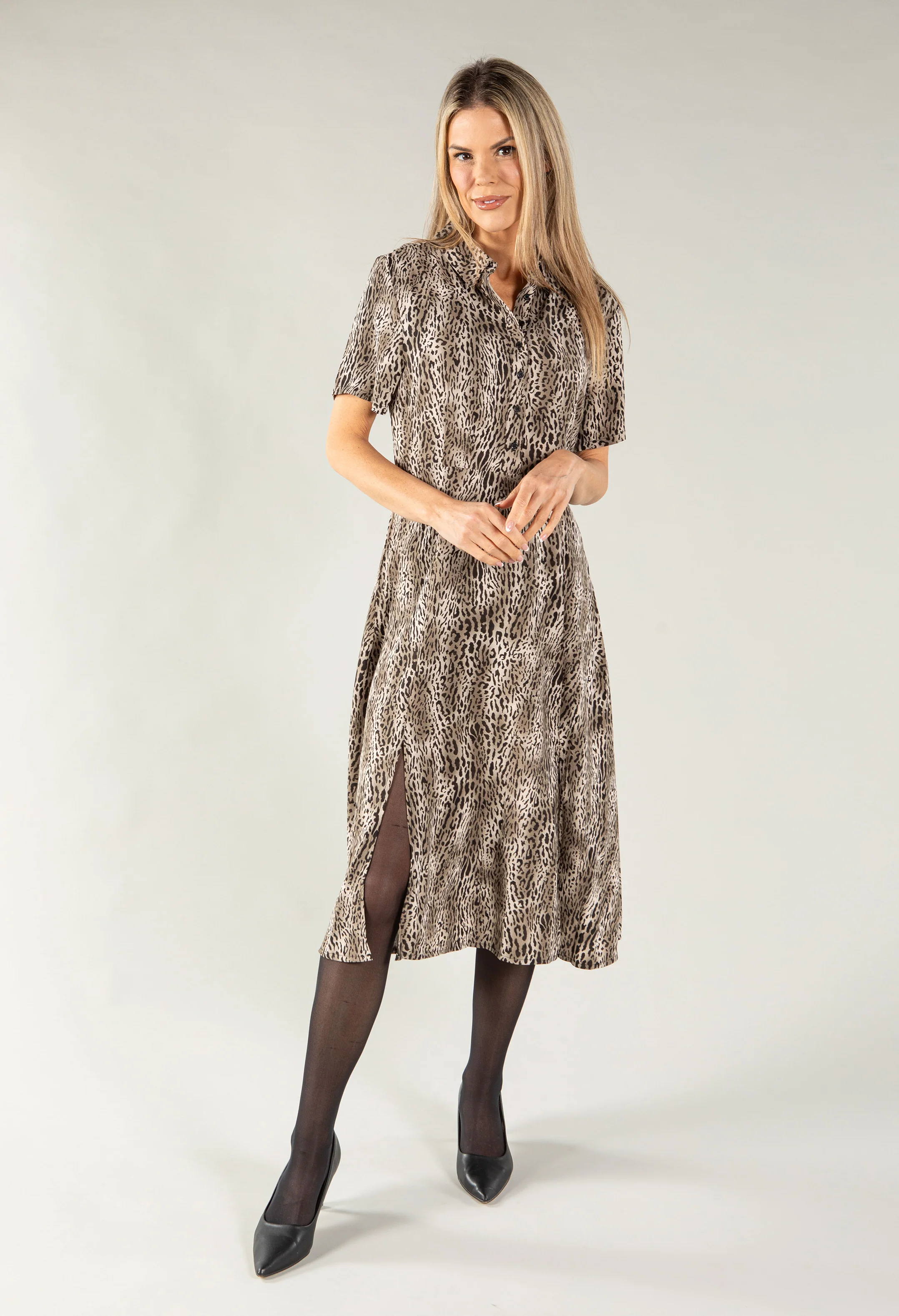 Animal Print Midi Shirt Dress - Image 4