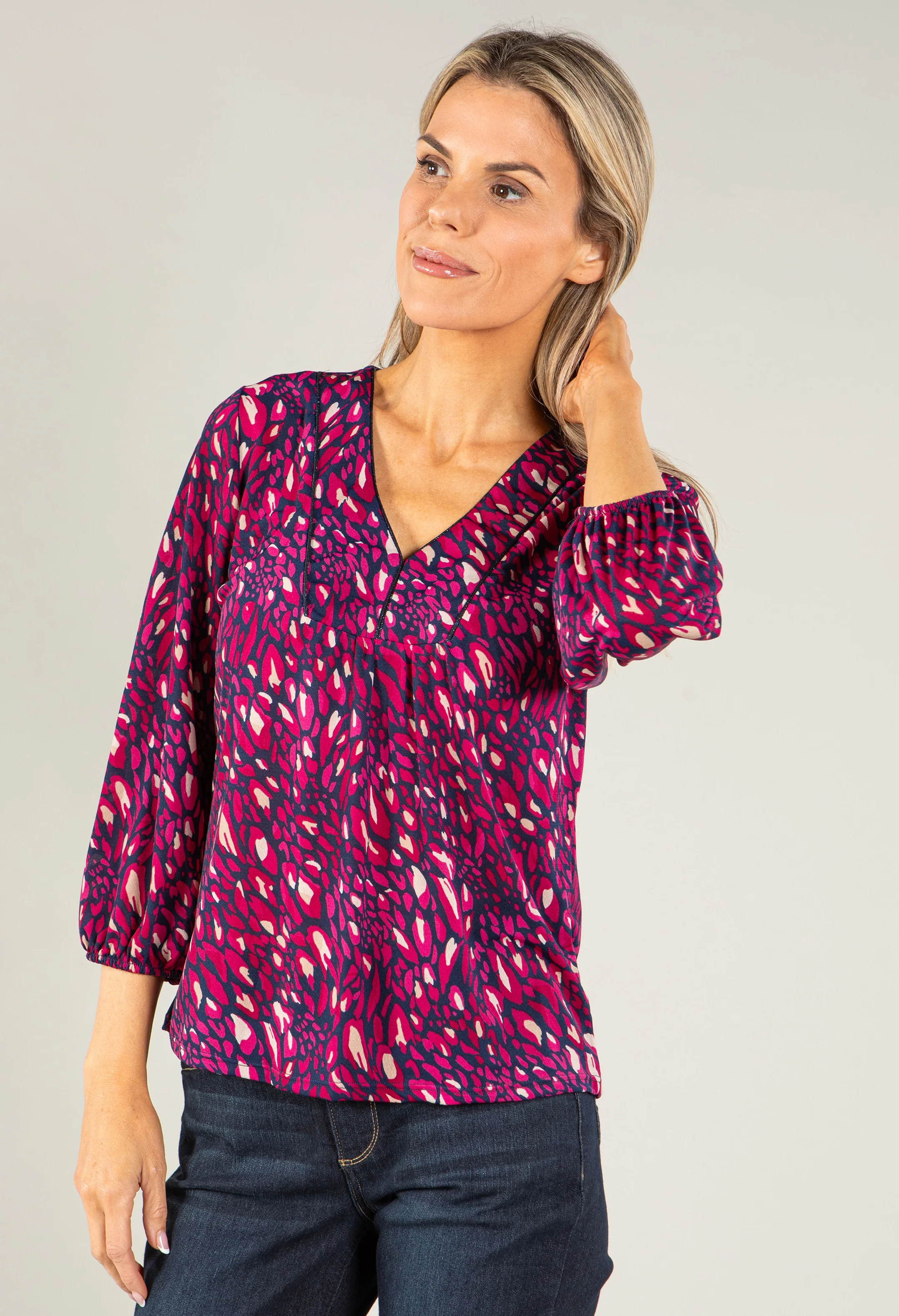 Animal Print V Neckline Top - Image 3