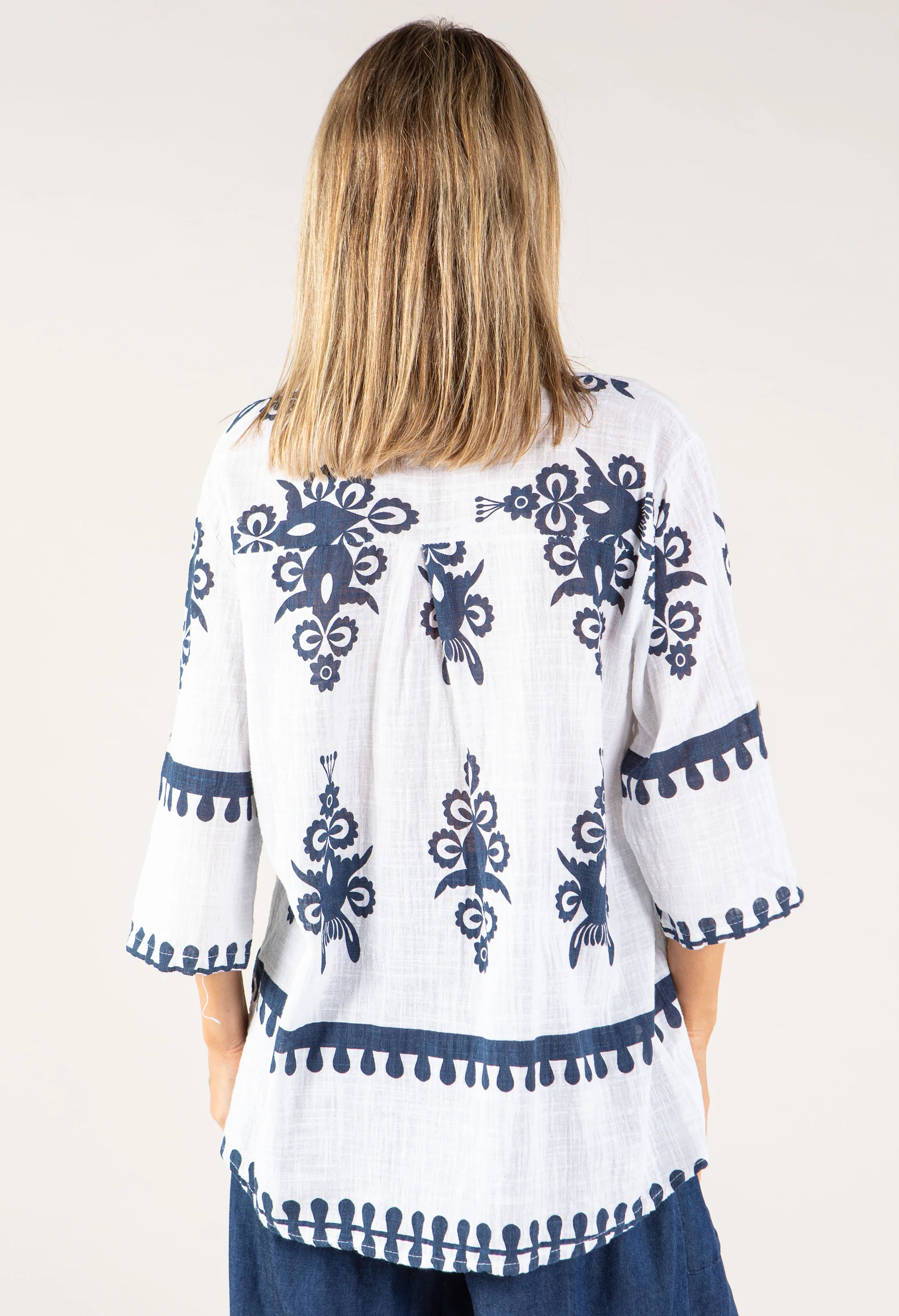 Antique Print Linen Look Blouse - Image 5