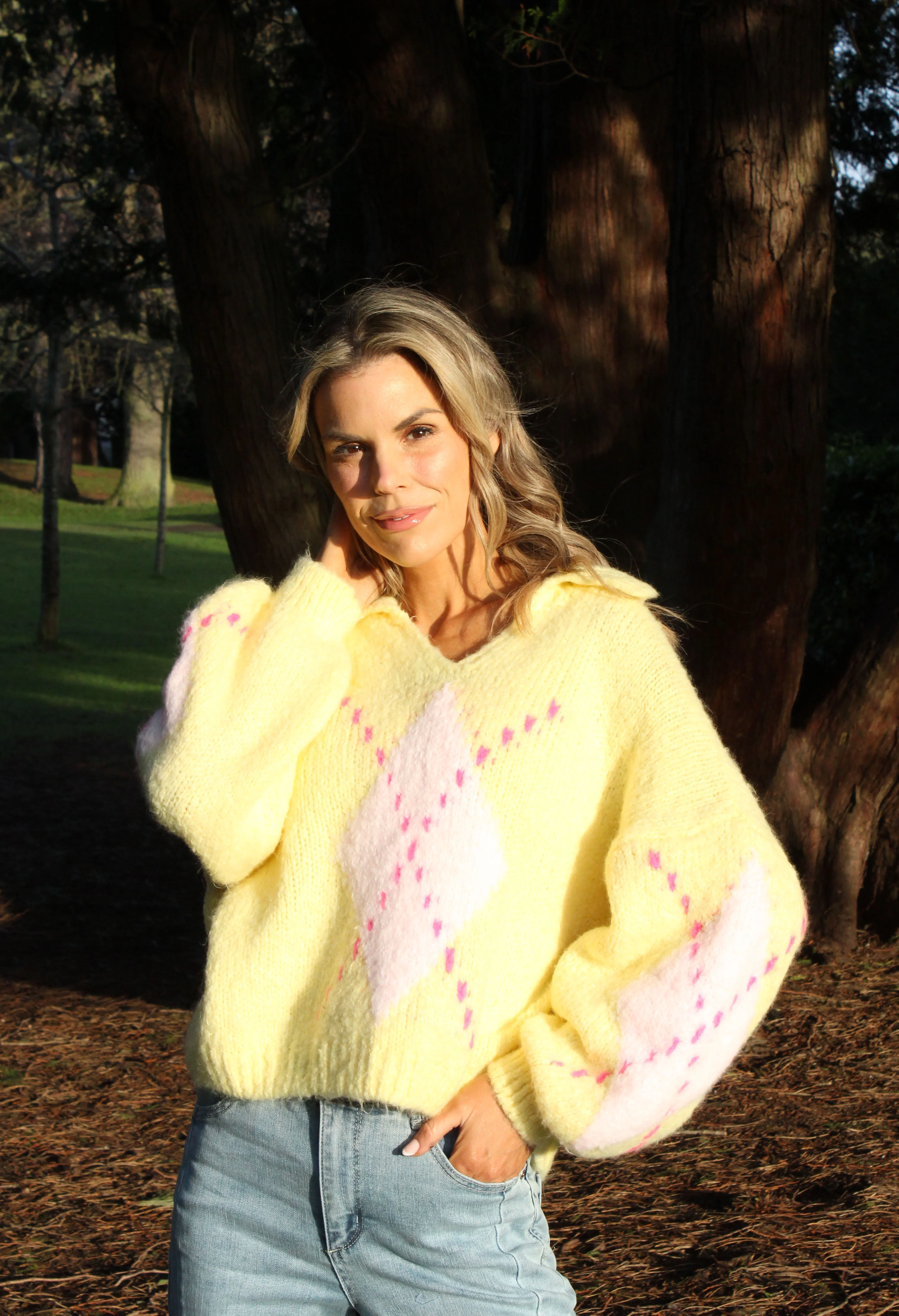 Argyle Design V-Neck Knit Jumper - Image 8