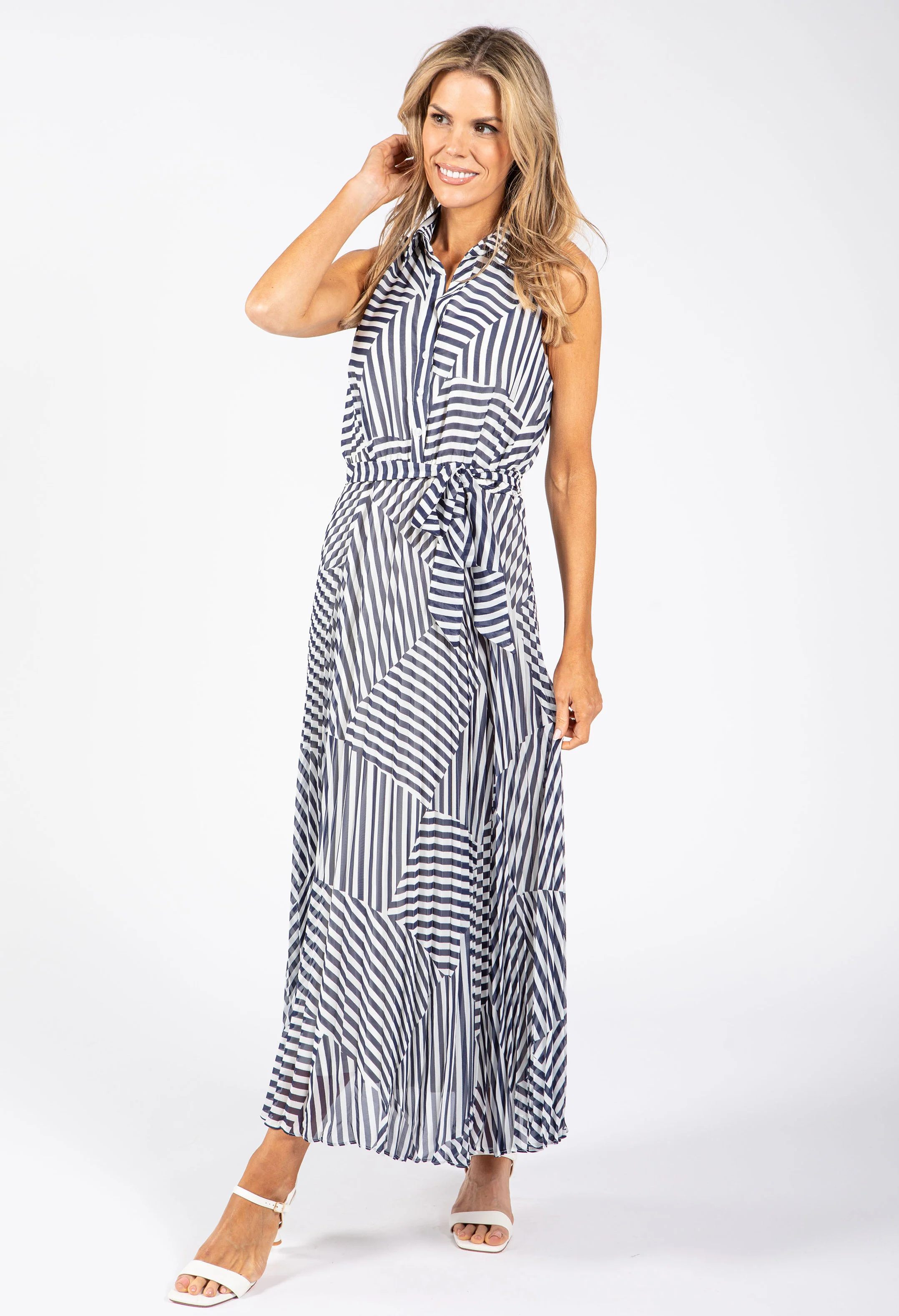 Asymmetrical Striped Shirt Dress - Image 3