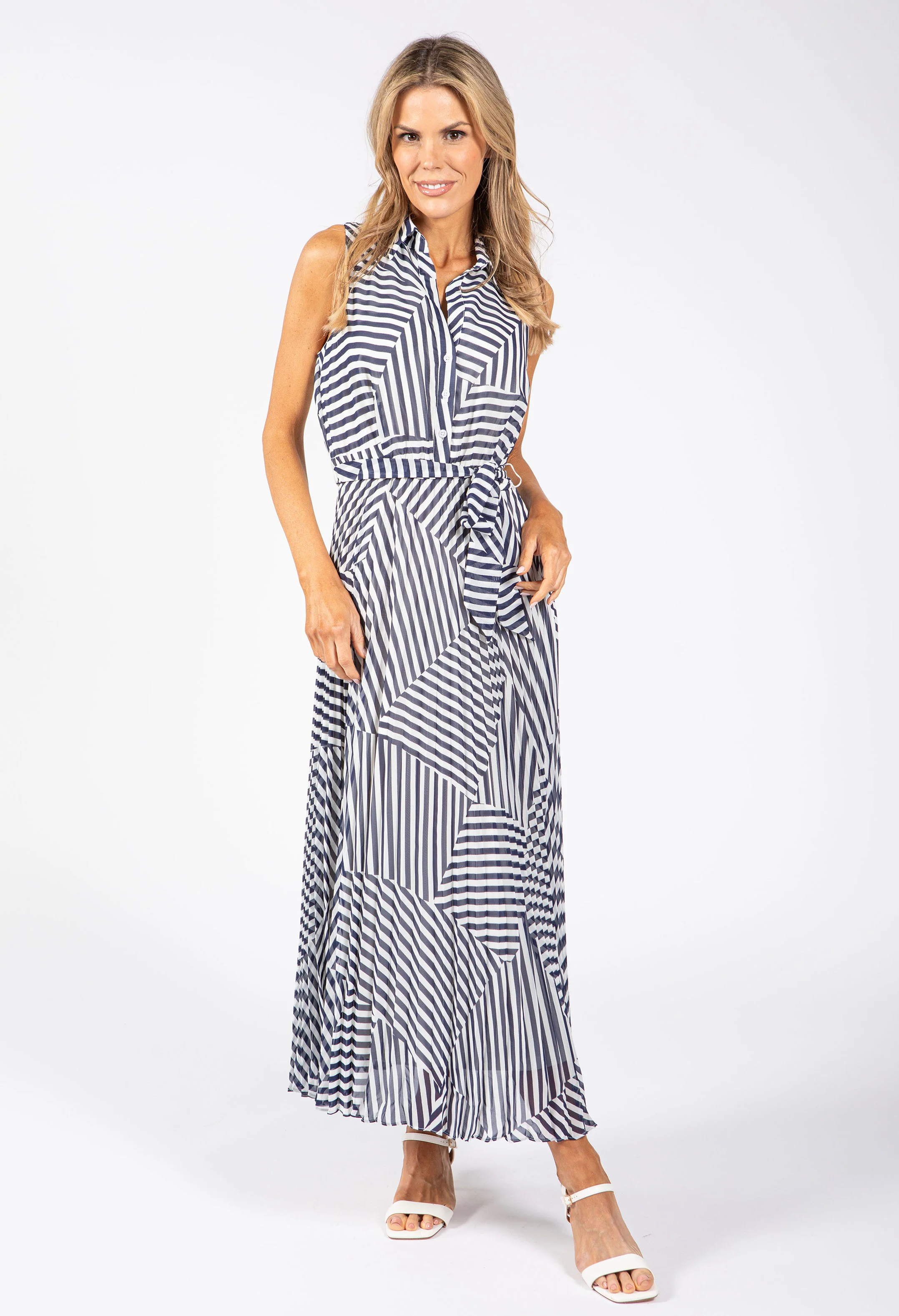 Asymmetrical Striped Shirt Dress - Image 4