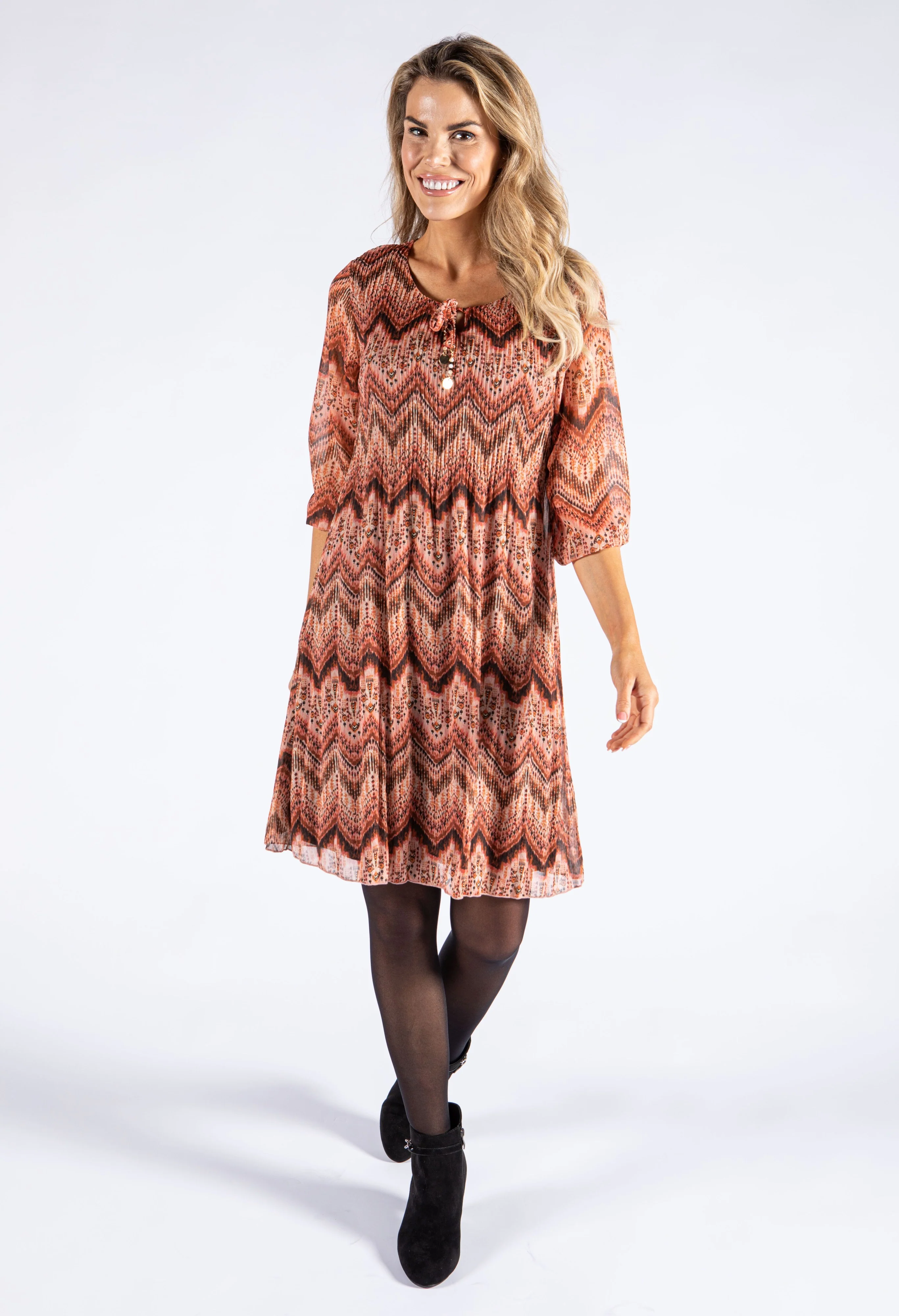 Aztec Print Plisse Pleat Dress - Image 5