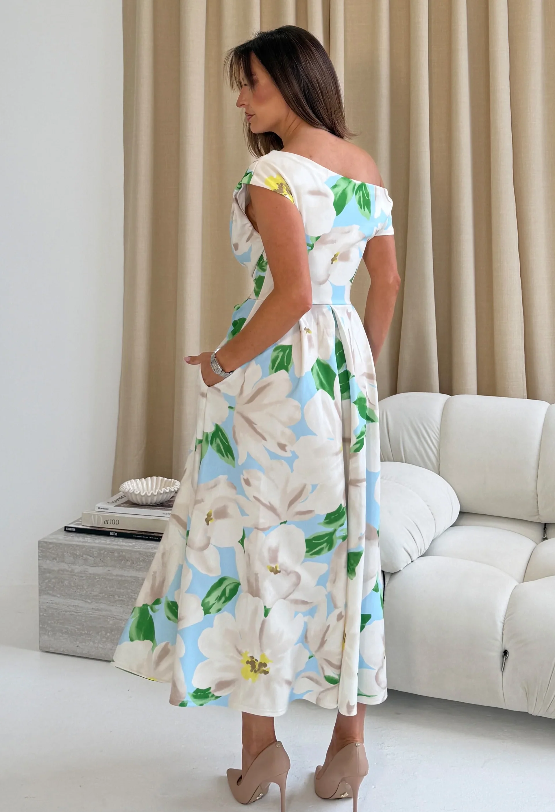Betty Asymmetric Floral Print Midi Dress - Image 4