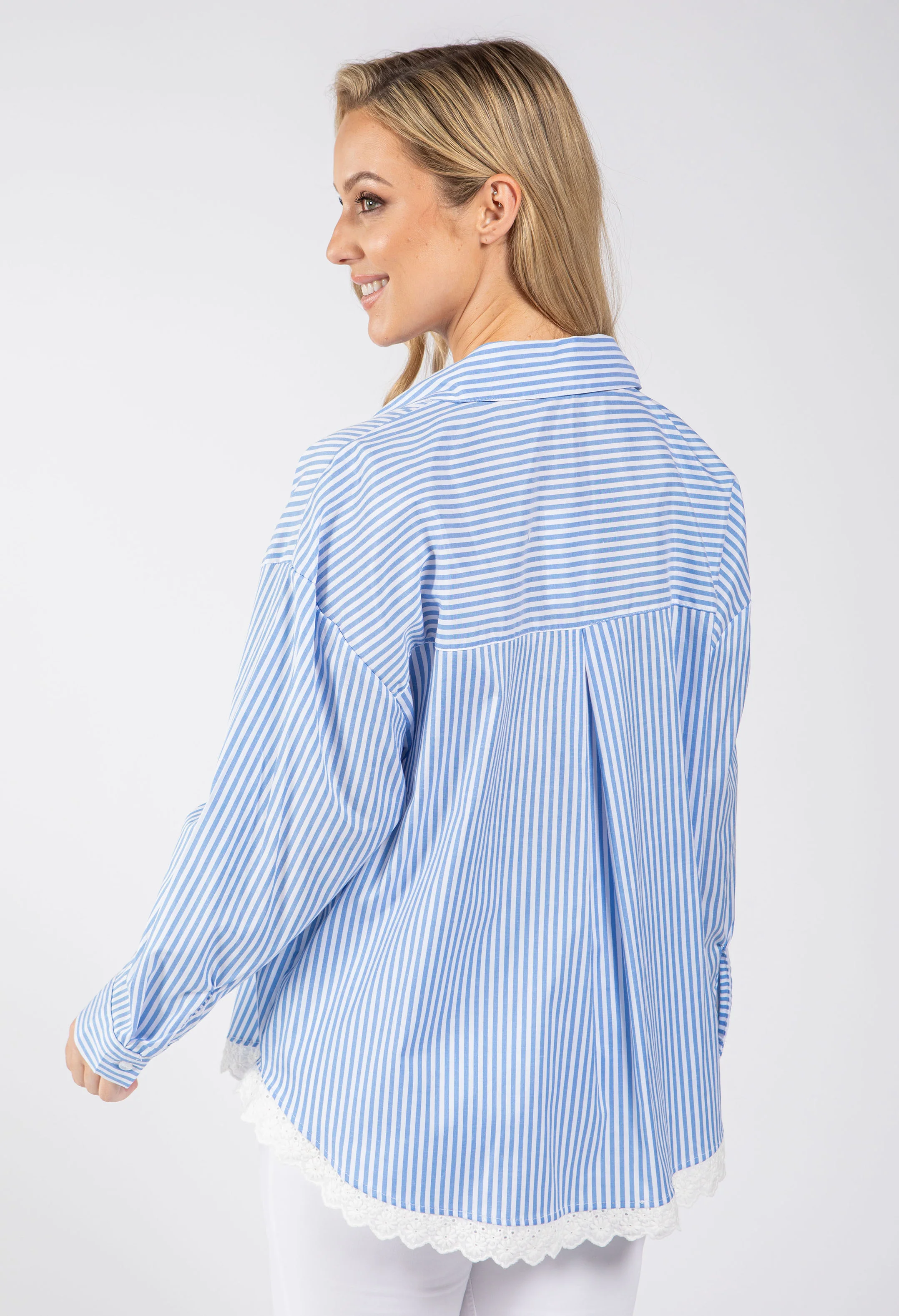 Broderie Anglaise Trim Striped Shirt - Image 4