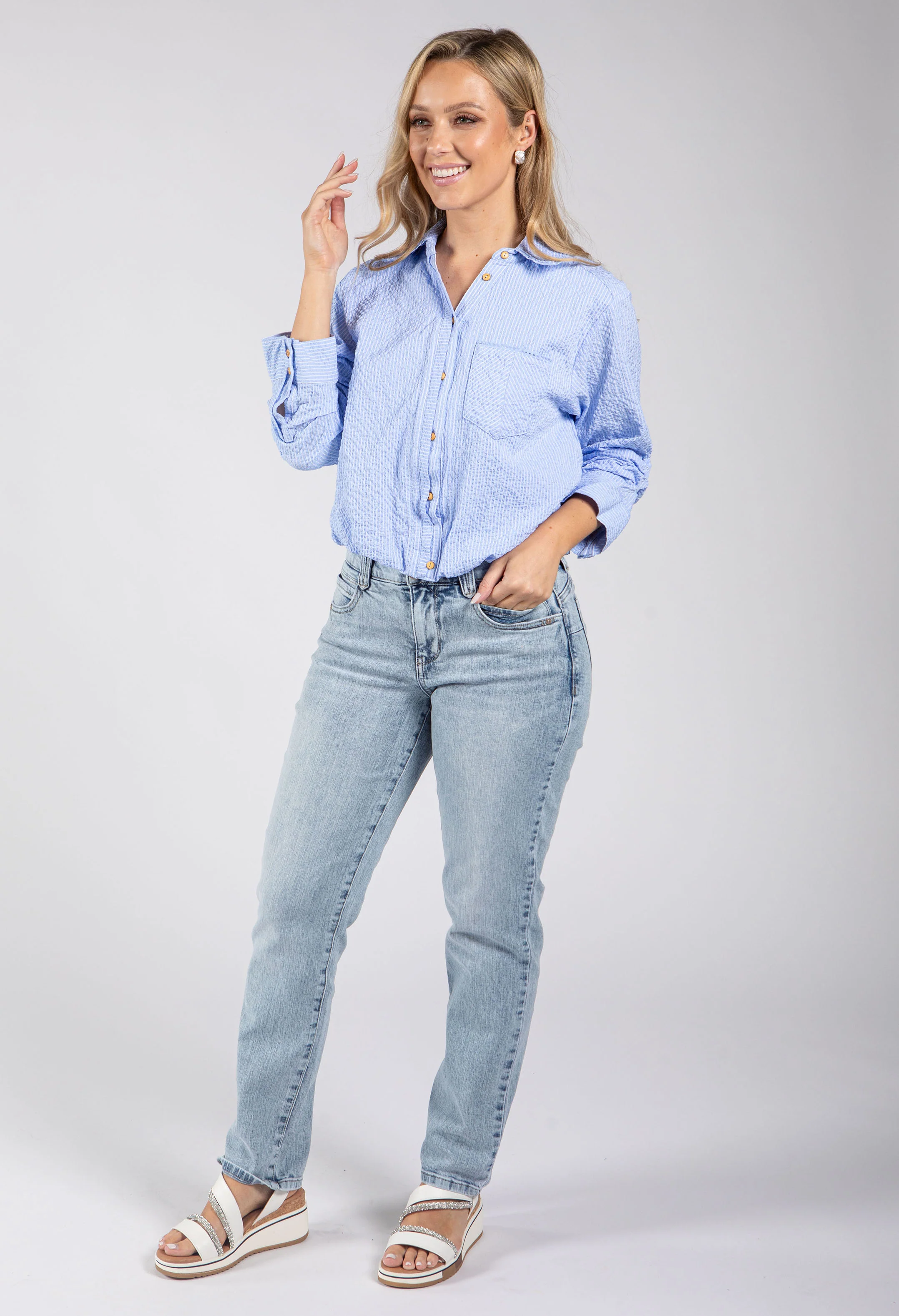 Button Down Striped Woven Shirt - Image 9
