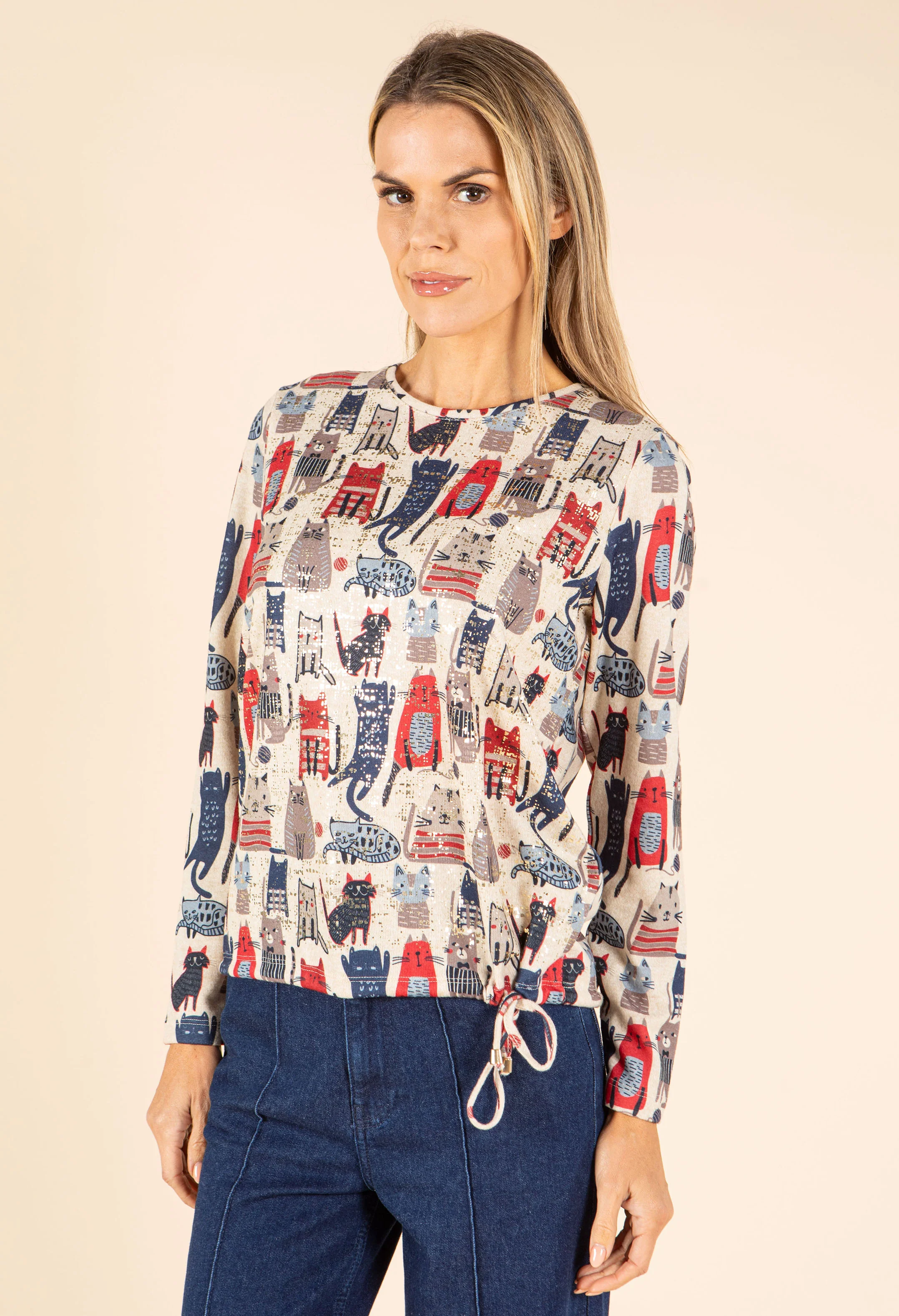 Cat Print Knit Top - Image 3