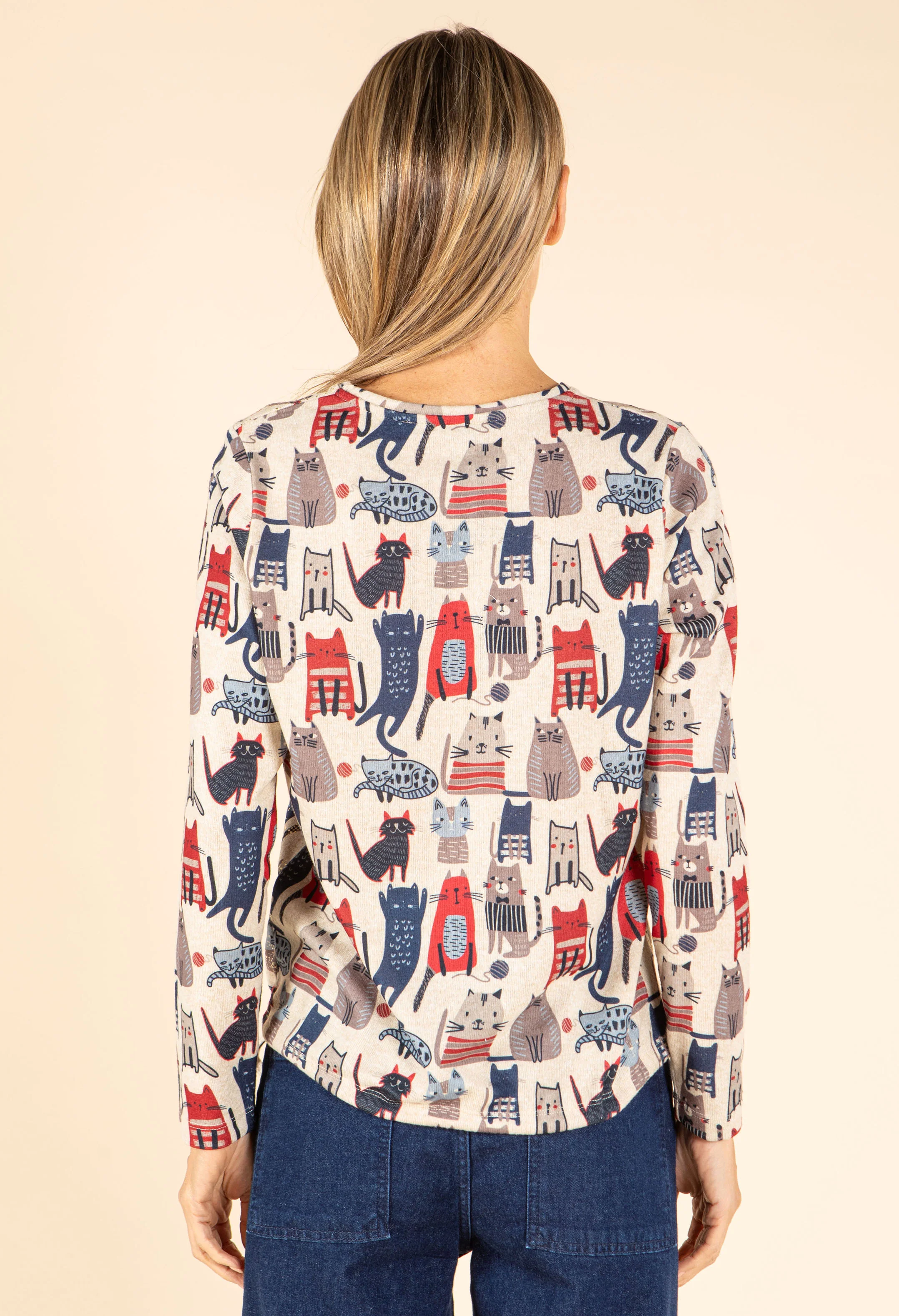 Cat Print Knit Top - Image 4