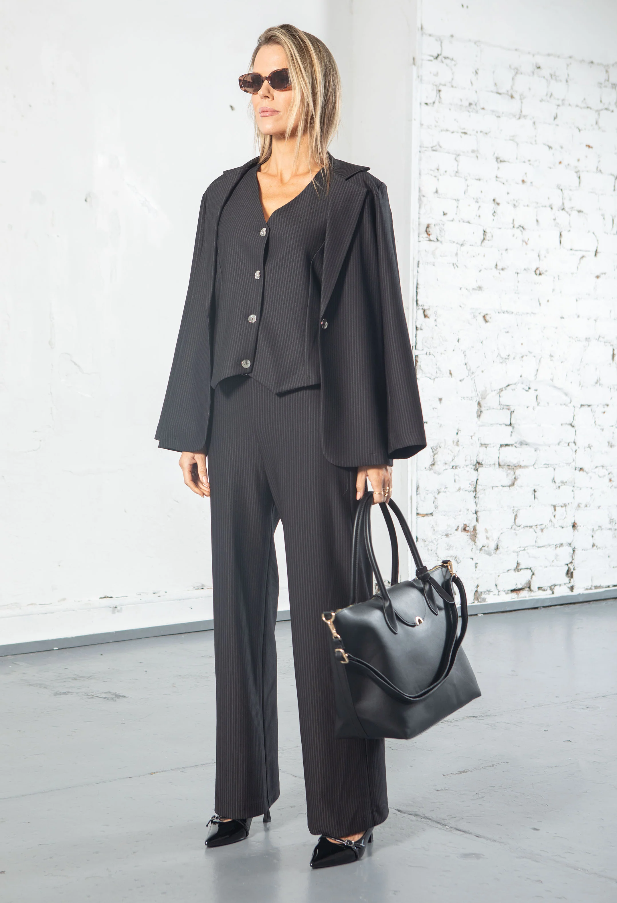 Chain Detail Pinstripe Trousers